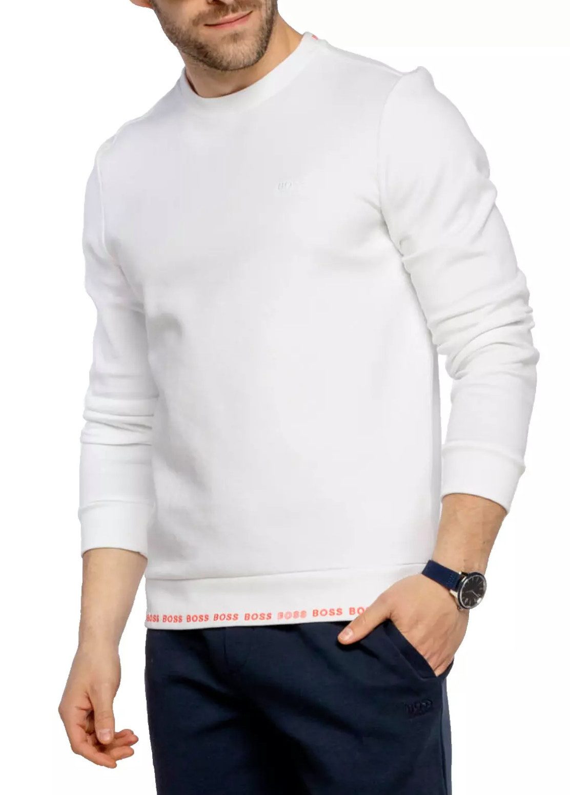 BOSS Sweatshirt Salbo Retro Sweater Slim Fit Weicher Jersey-Stof, Neon-Details, Stilvolle Markendetails