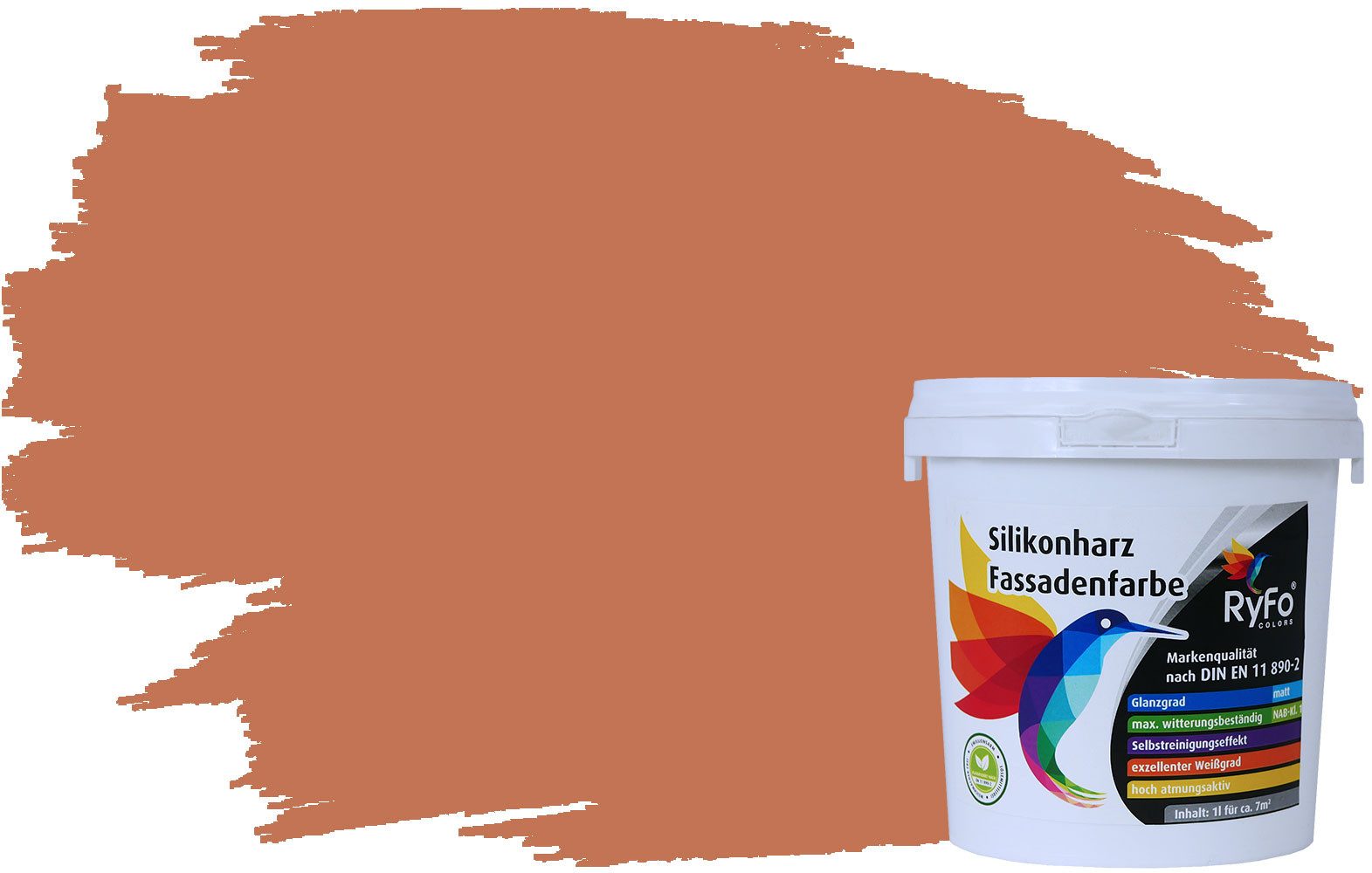 RyFo Colors Fassadenfarbe Silikonharz Fassadenfarbe Orangetöne, 1 L ca. 6 m², Wasserabweisend, diffusionsfähig, schützt vor Schmutz, UV-beständig