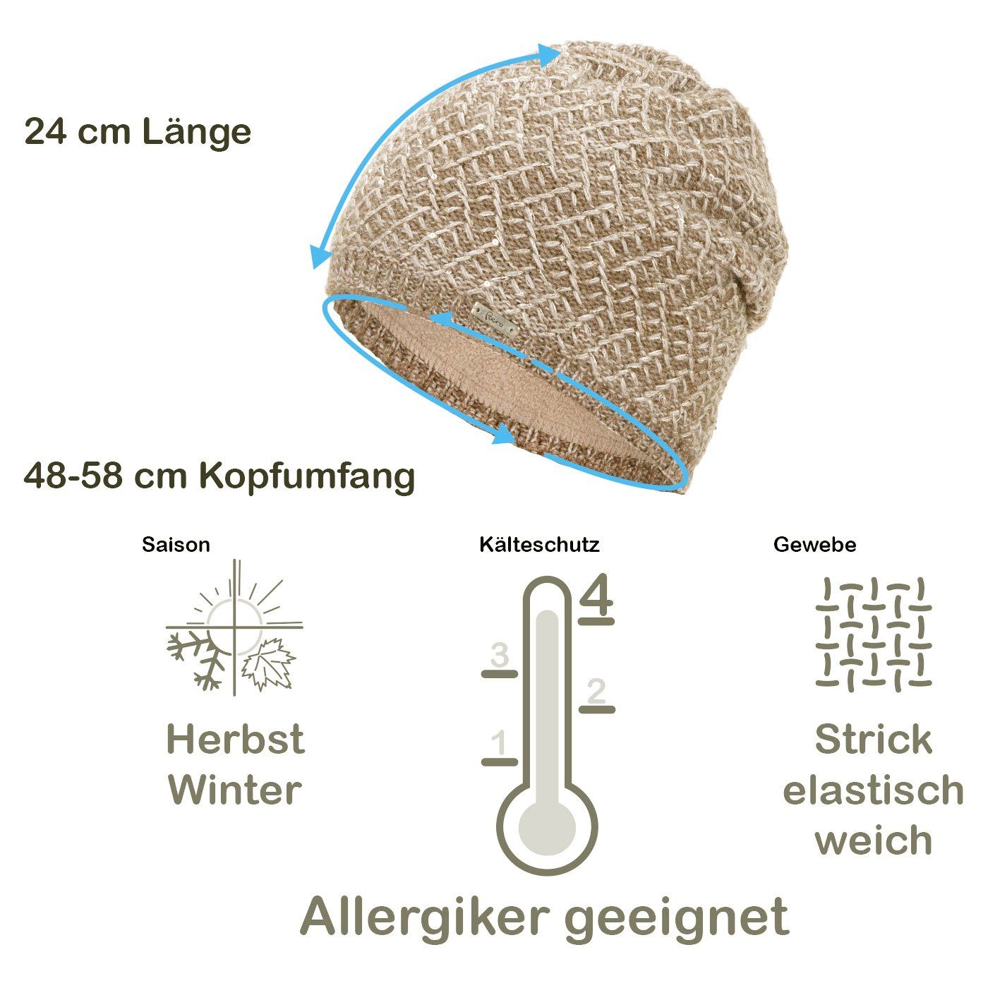 Faera Strickmütze Wintermütze Damen Mütze Beanie Haube gefüttert Strickmütze Damenmütze