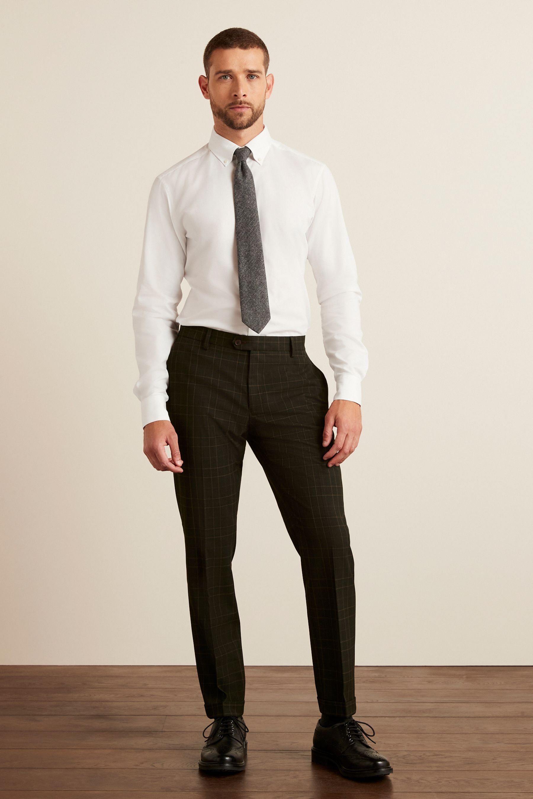 Next Anzughose Karierter Fit Anzug Besatz: mit Slim Hose (1-tlg) Green
