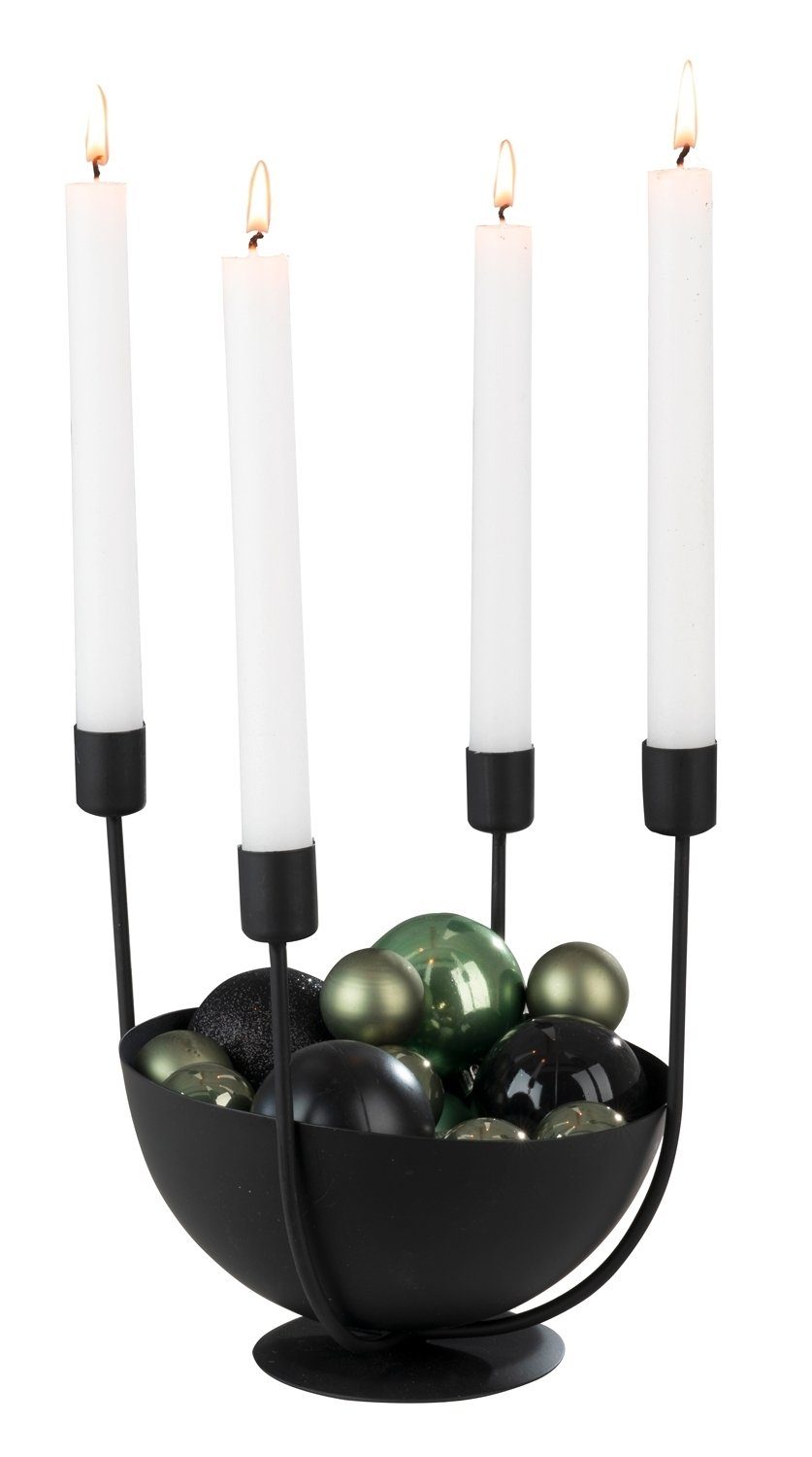 Kerzenhalter MARA, Ø 19,5 cm, Schwarz, Metall, mit Dekoschale, geeignet für günstig online kaufen