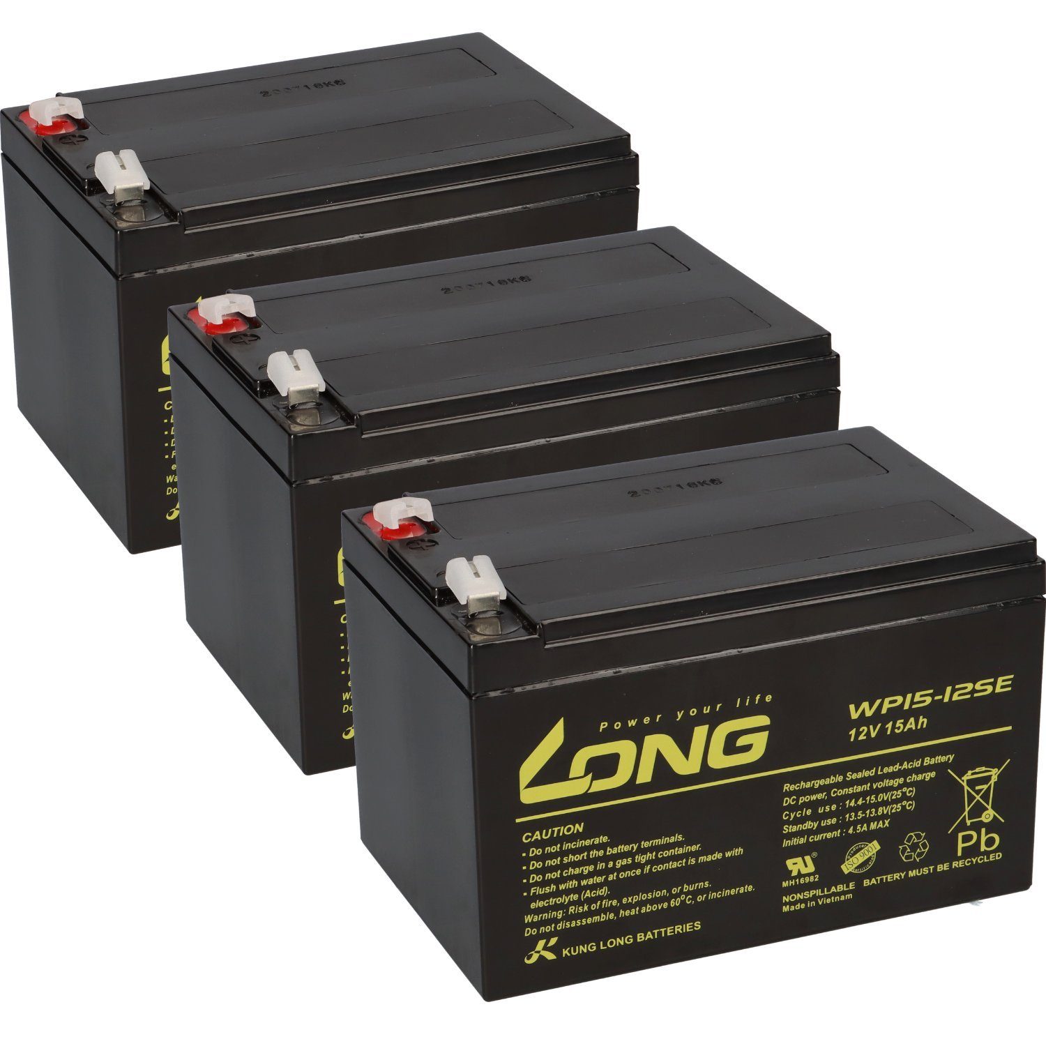 Kung Long Kompatibler Akku E-Roller E-Scooter Quad E Bike 36V 3x 12V 15Ah AGM Elektromobil-Akku