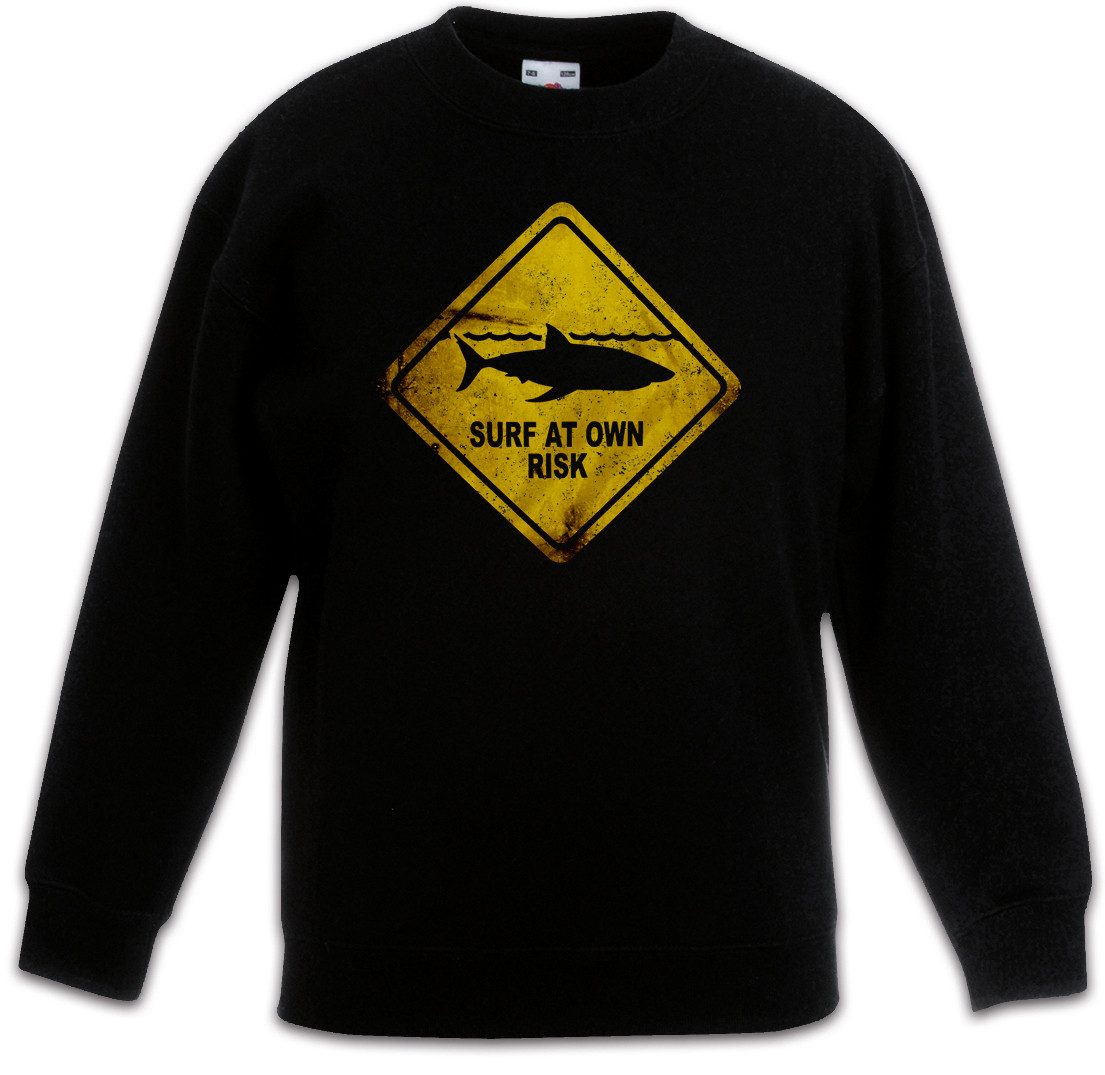 Sweatshirt Shark Warning Sign Kinderpullover Weißer Hai Surfer Surfing Diver