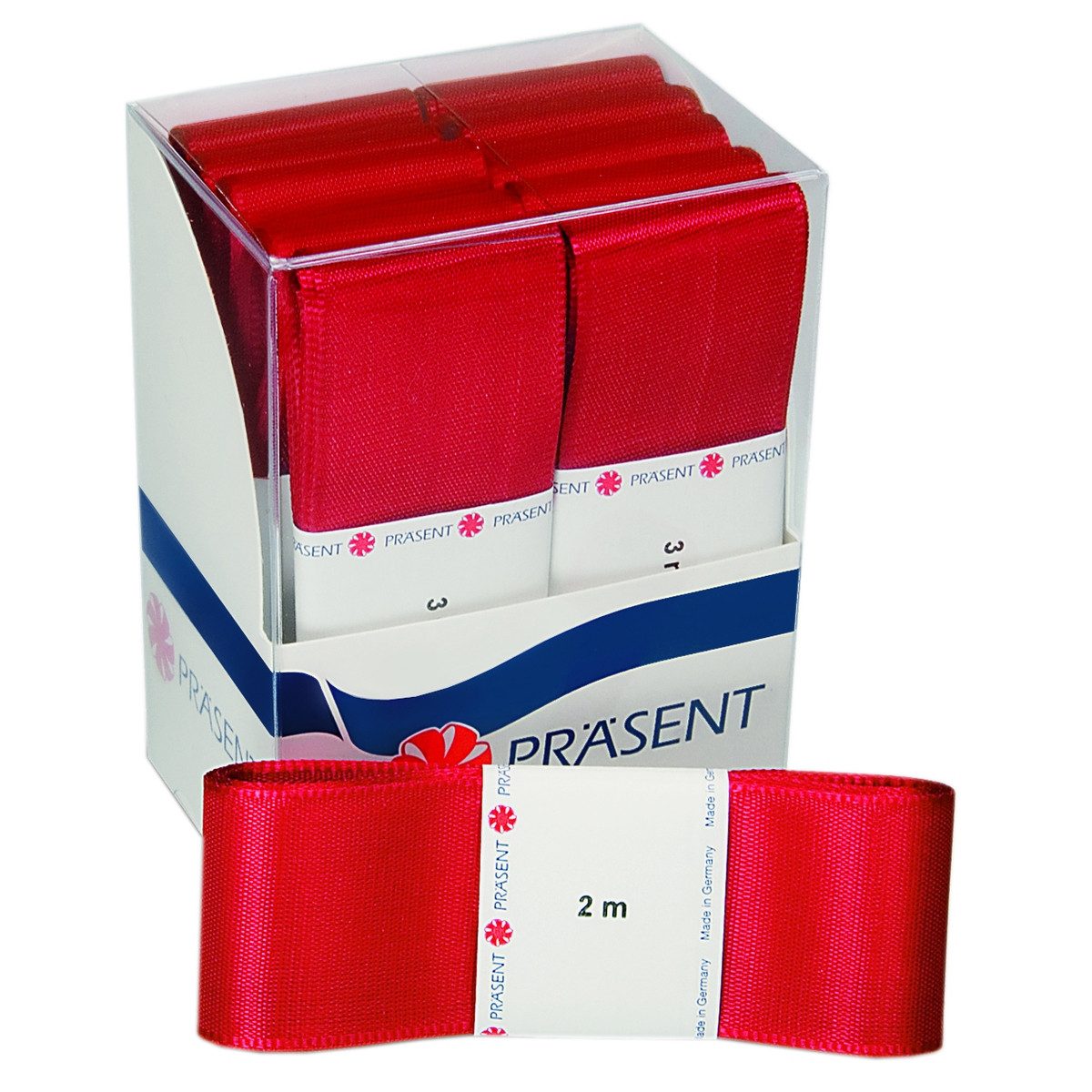 PRÄSENT Satinband PRÄSENT Satinbänder Strängchen Europa rot 40mmx3m 10 Stück
