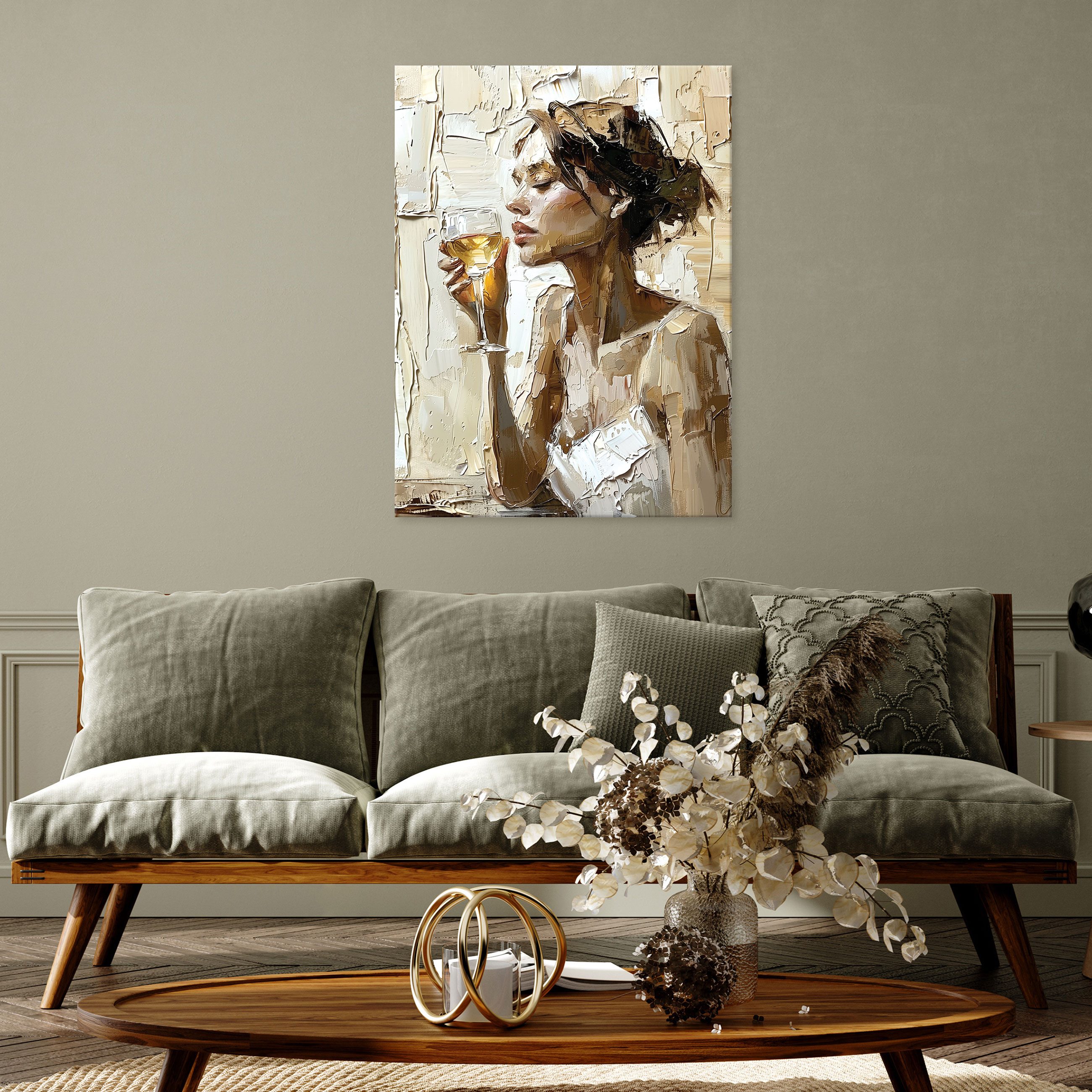 Wallarena Leinwandbild Frau Abstrakt Beige Wand Deko Wandbilder XXL Aquarel günstig online kaufen