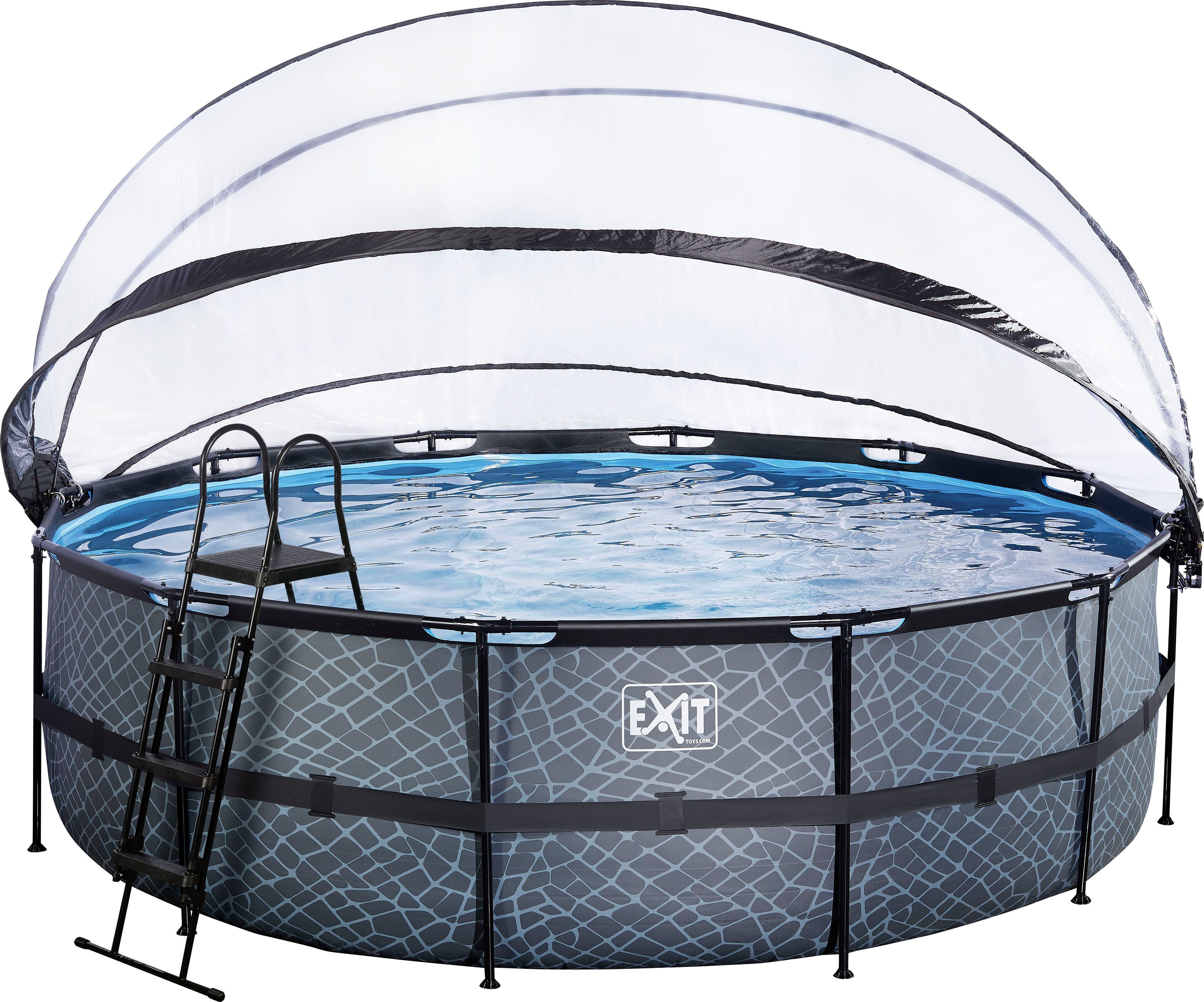 EXIT Framepool inkl. multifunktionaler Poolabdeckung (Set, 4-tlg), ØxH: 488x 122 cm, mit Sandfilteranlage und Sicherheitsleiter