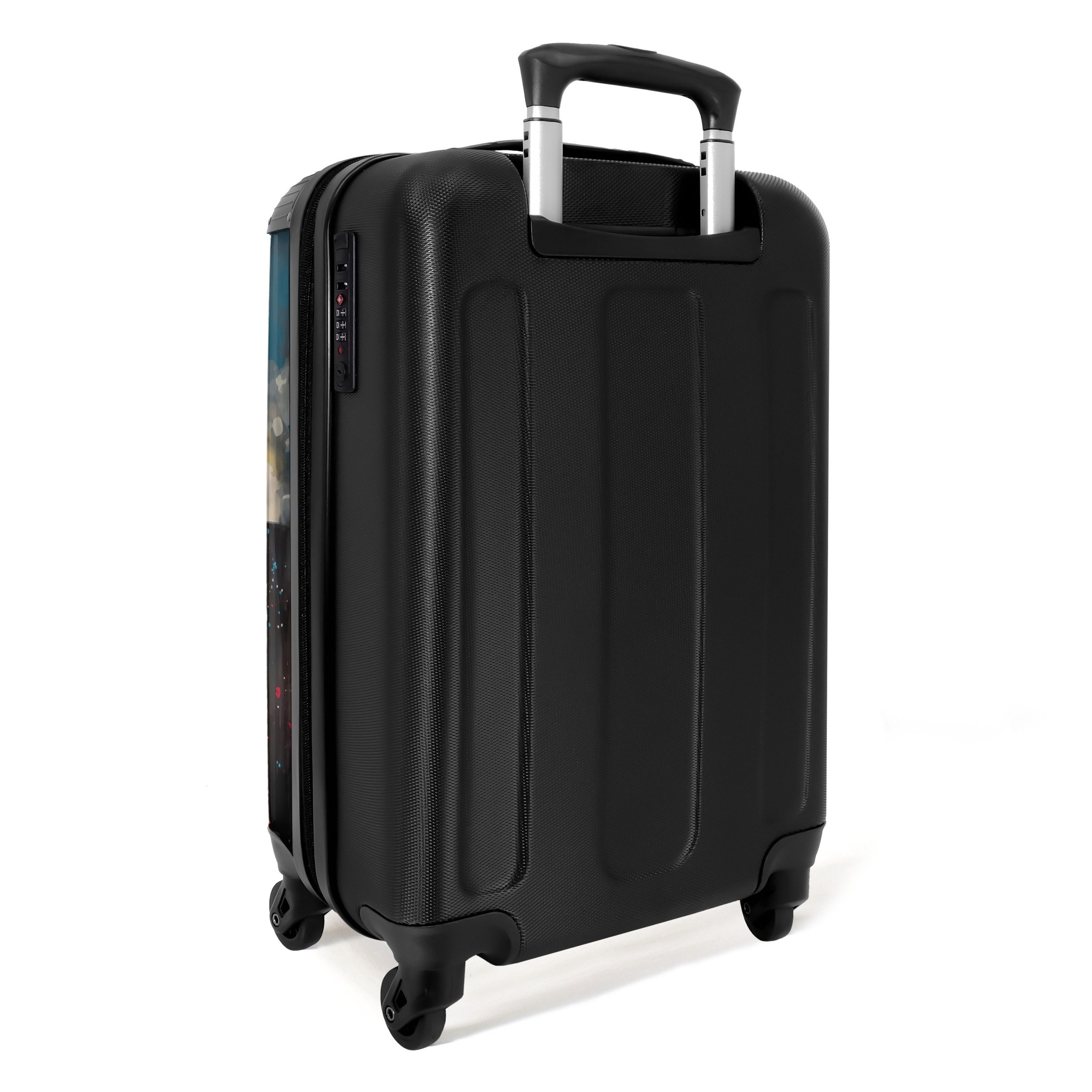 NoBoringSuitcases.com© Hartschalen-Trolley Mädchen mit Luftballon im Graffiti-Stil 55x35x20cm, 4 Rollen, Reisetasche mit Rollen, Koffer Handgepäck Flugzeug