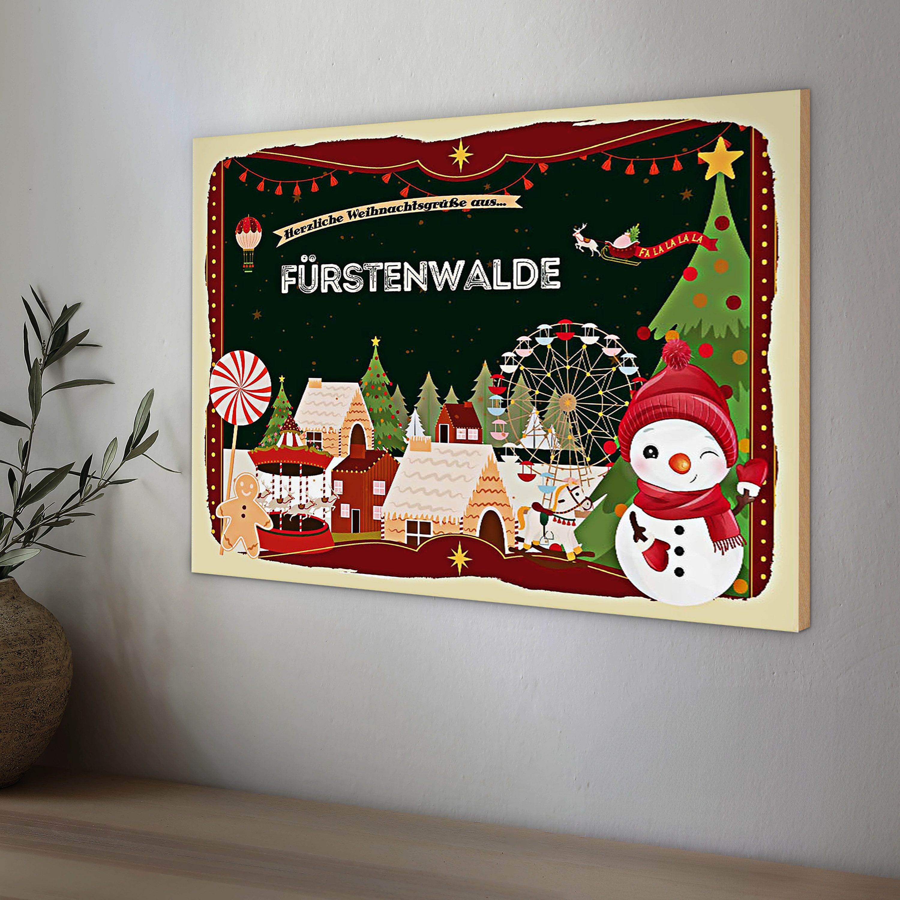 Roomando Holzbild Weihnachten Grüße FÜRSTENWALDE 40x30cm