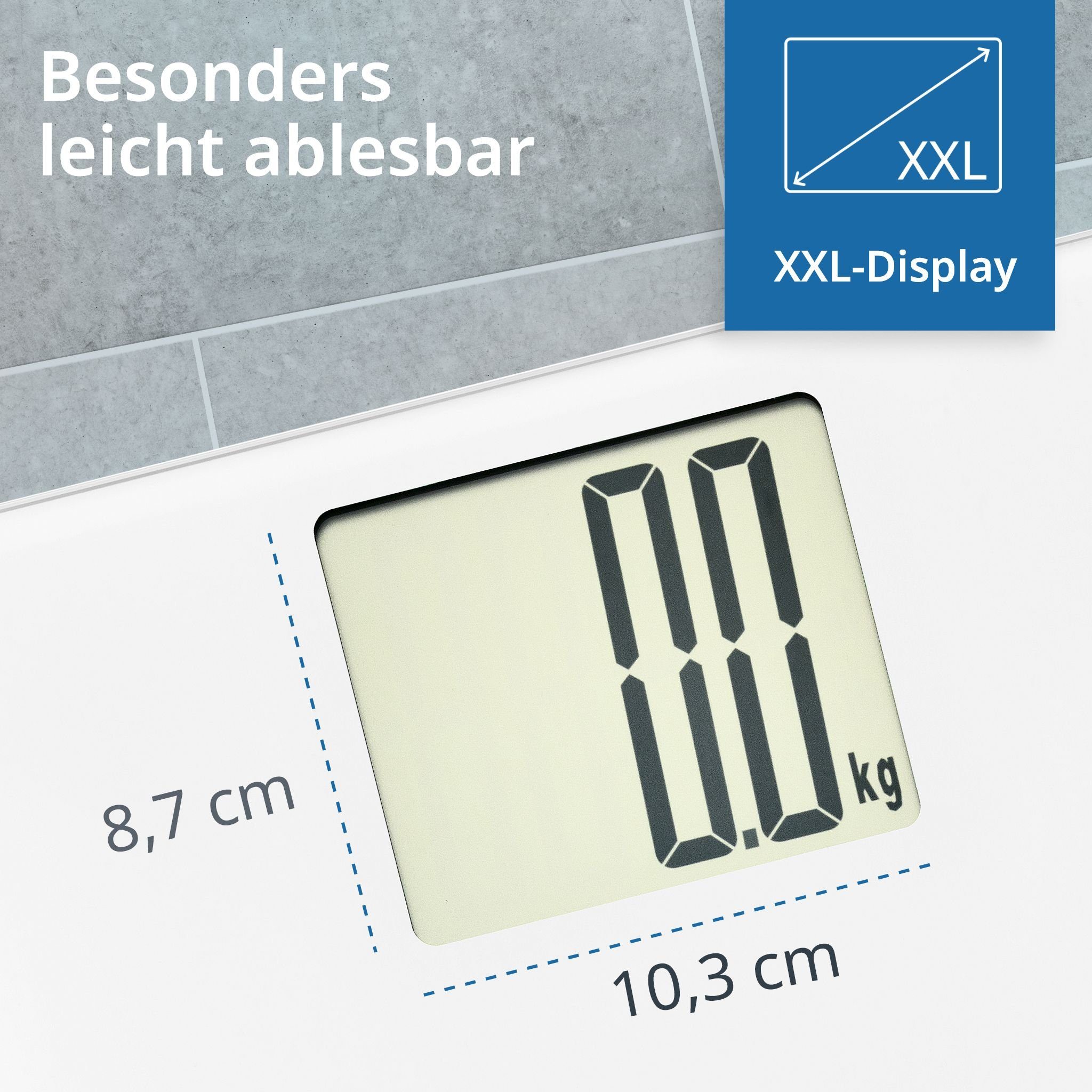 ADE Personenwaage Digitale Körperwaage bis 200 kg, XXL Display, gut ablesbar, Waage mit großen Ziffern für Senioren, inkl. 3 AAA Batterien