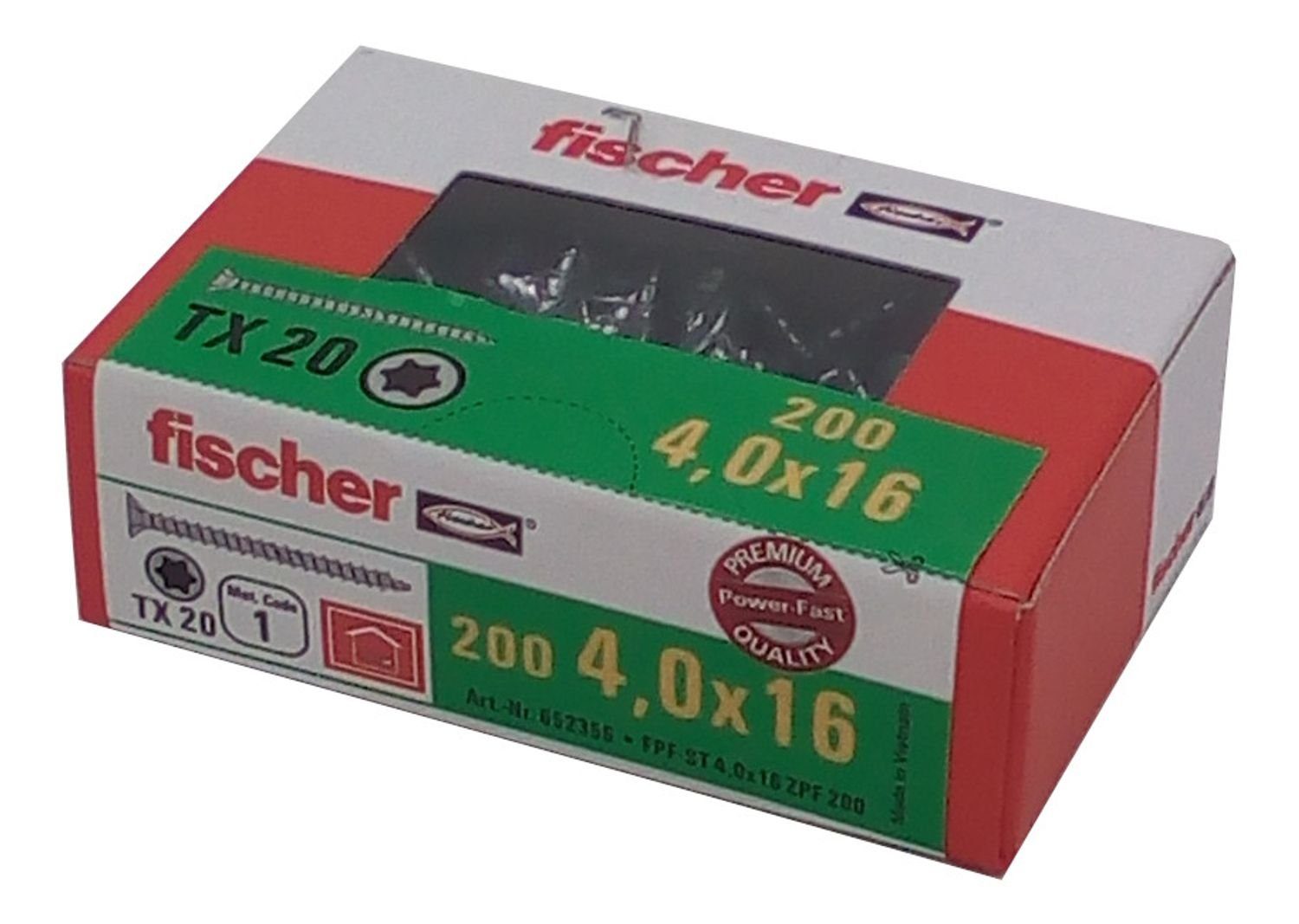 Fischer Befestigungstechnik Schraube 200x fischer Spanplattenschraube 4,0x16 TX20 Holzschrauben verzinkt Vo, (200 St)