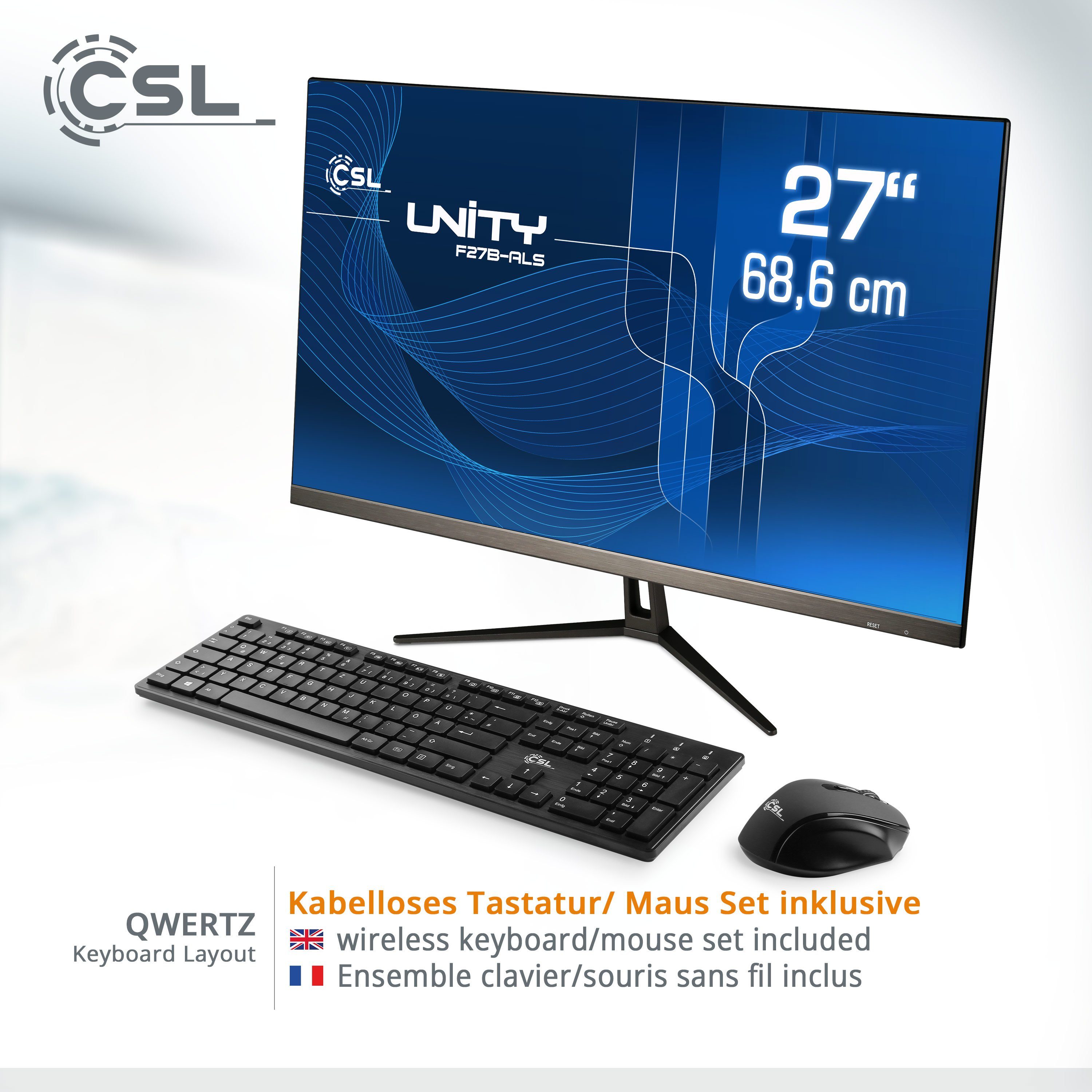 CSL Unity F27-ALS N200 Windows 11 All-in-One PC (27 Zoll, Intel N200, Intel UHD Graphics, 1× HDMI 2.0, 8 GB RAM, 256 GB SSD, passiver CPU-Kühler)