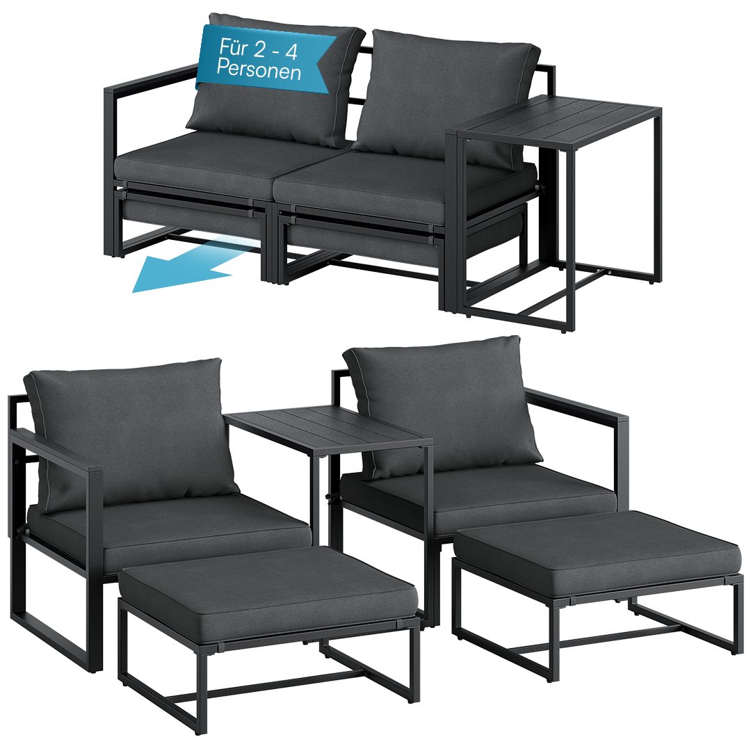 STEELSØN Sitzgruppe Asteri, Metall, 5-teilig, schwarz
