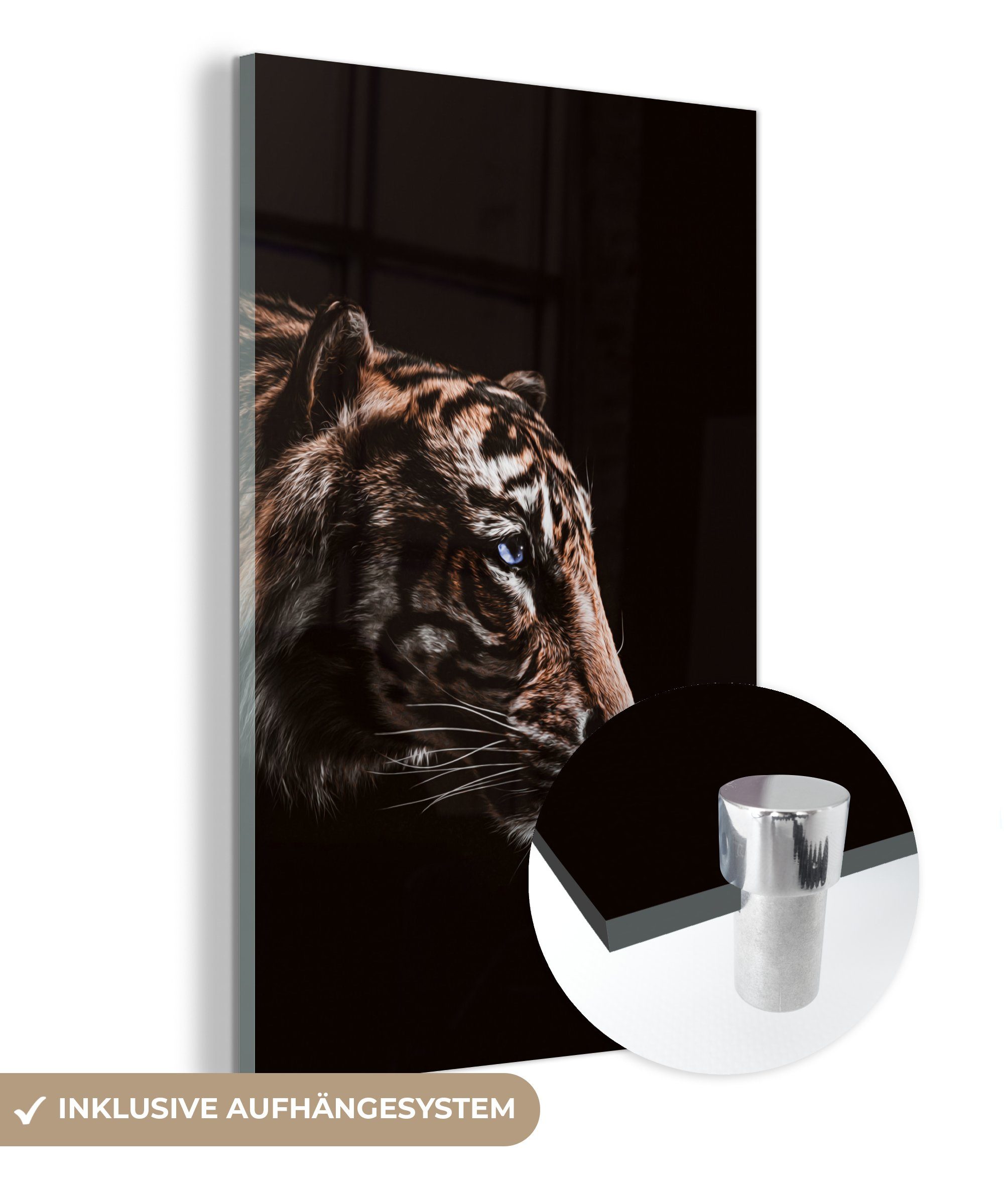 MuchoWow Acrylglasbild Tiger - Porträt - Raubtier, (1 St), Glasbilder - Bilder auf Glas Wandbild - Foto auf Glas - Wanddekoration bunt