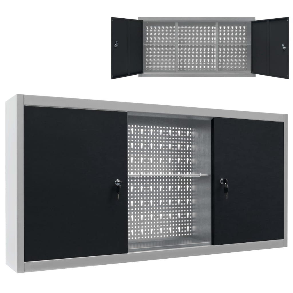 vidaXL Werkzeugschrank aus Metall in Grau und Schwarz mit 2 Türen (LxBxH: 19x120x60 cm)