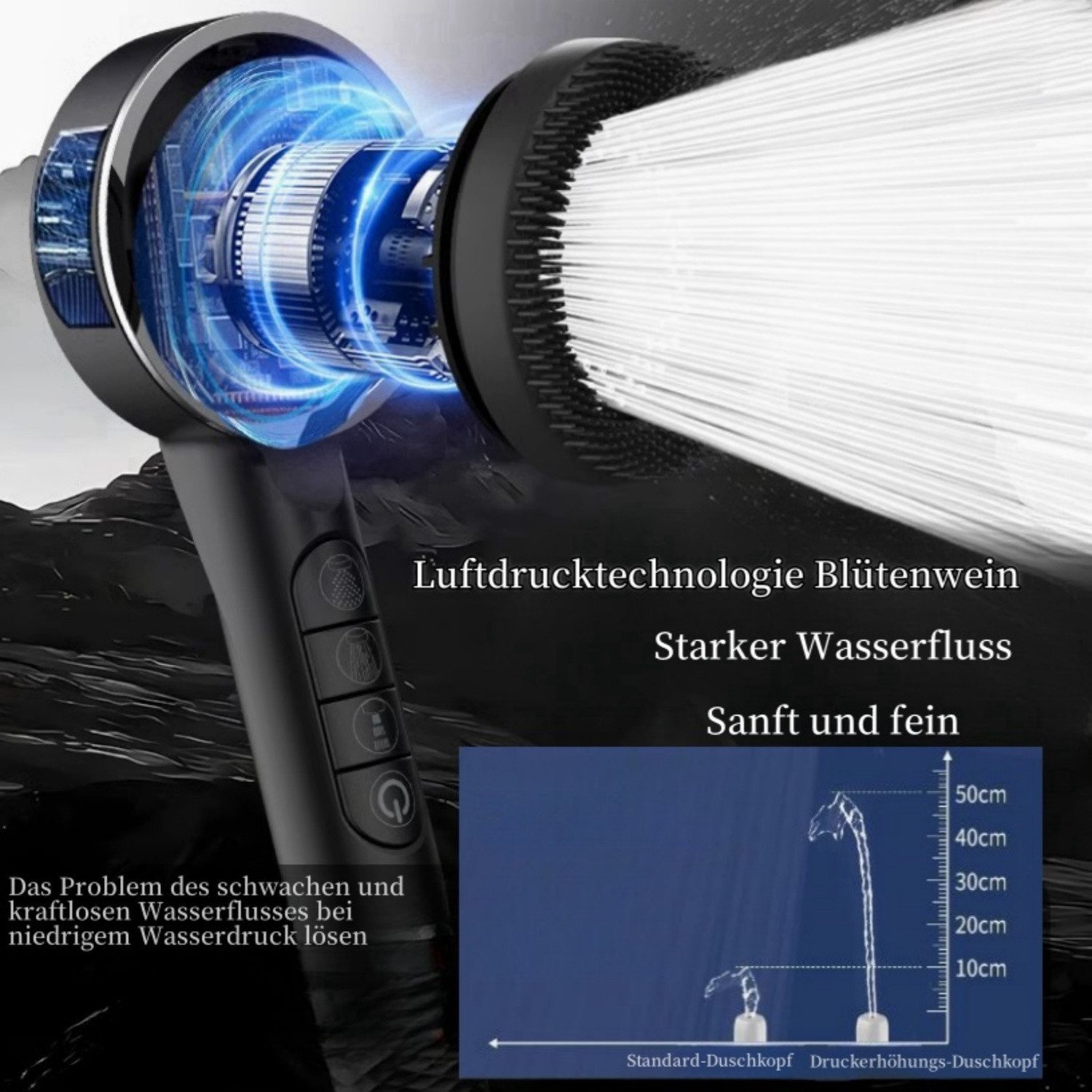 ibettertec Duschbrause Handbrause Handbrause Duschkopf mit Hohem Druck, (Duschkopf, Schlauch, Halterung, Montagematerial), 4 Strahlarten, Ein-Knopf-Stopp, Filte – Bild 4 von 5