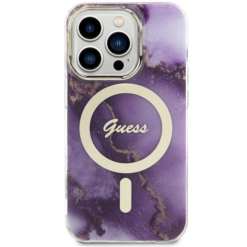Guess Smartphone-Hülle Handyhülle Schutzhülle Hartschale 6,1 Zoll, MagSafe, Marmoroptik, Kameraschutz, TPU/PC