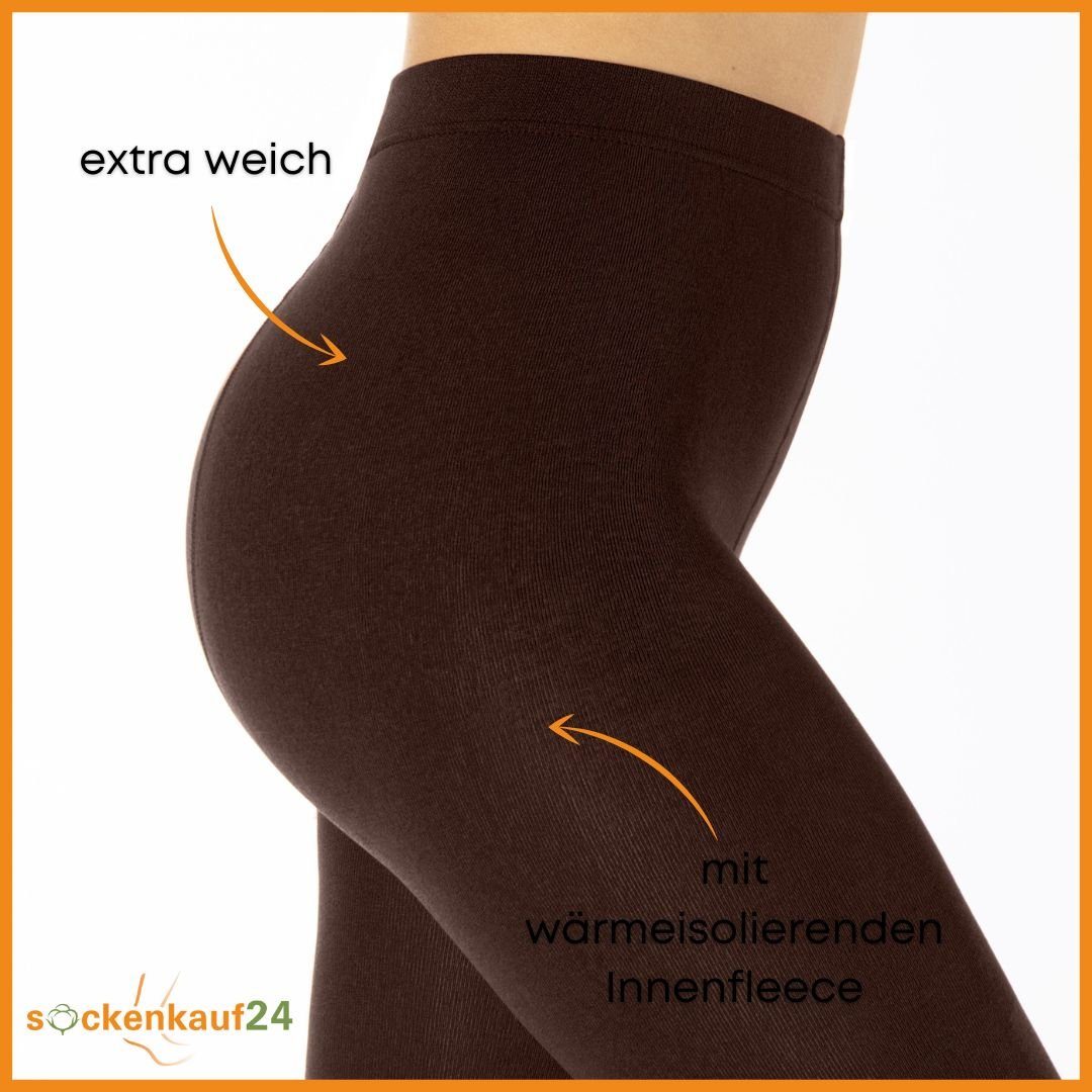 sockenkauf24 Thermostrumpfhose Damen Strumpfhose mit Innenfleece in 10 Farben (Braun 50-52) extra warm Winter Strumpfhose WP – Bild 4 von 5