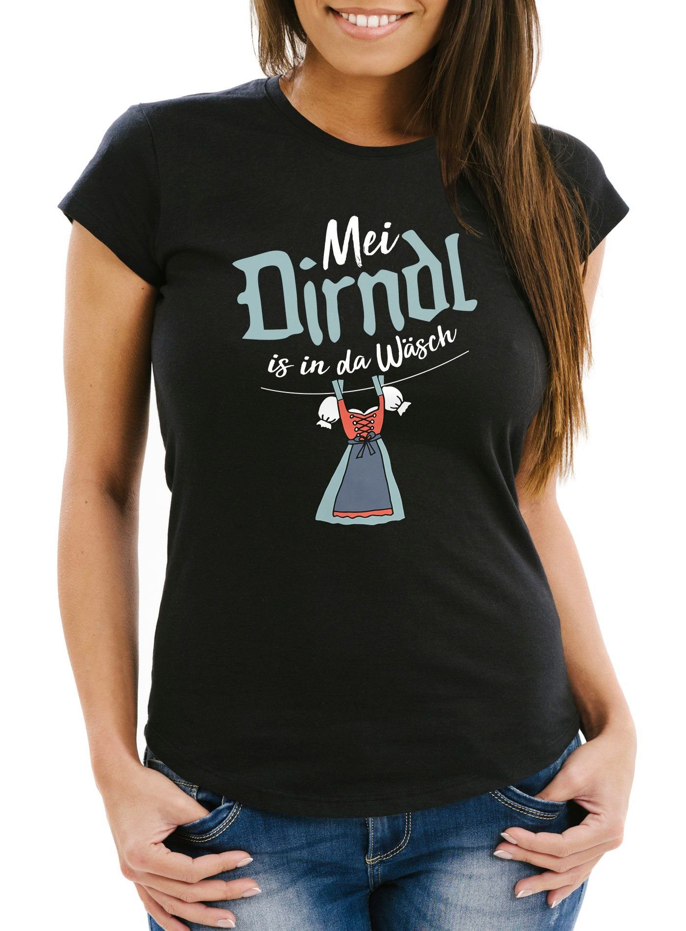 Print Fit Wäsch T-Shirt is in Print-Shirt Dirndl MoonWorks schwarz Mei Slim da Damen Moonworks® mit