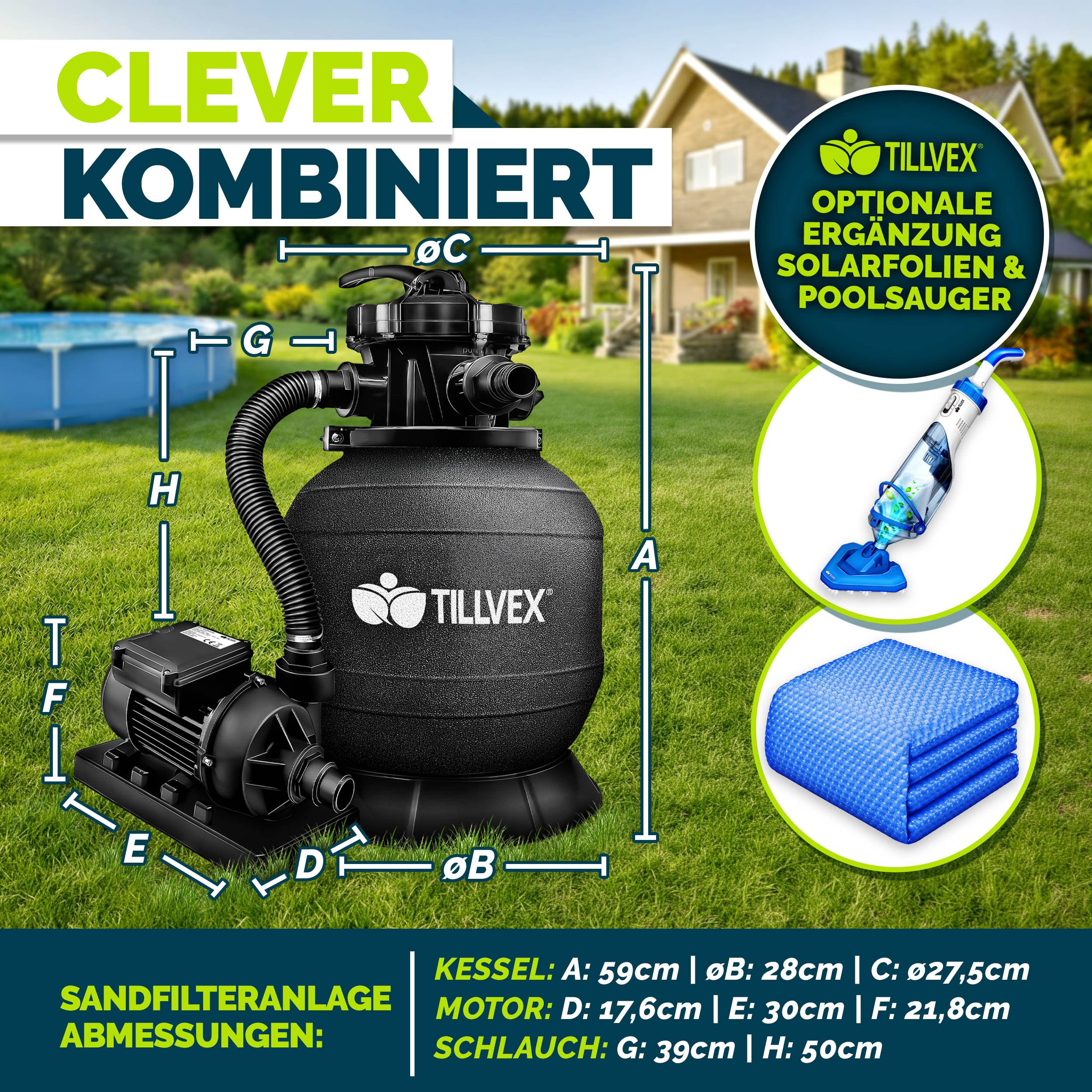 tillvex Sandfilteranlage Filteranlage 7.900L/h mit 400g Filterbällen + Pump günstig online kaufen