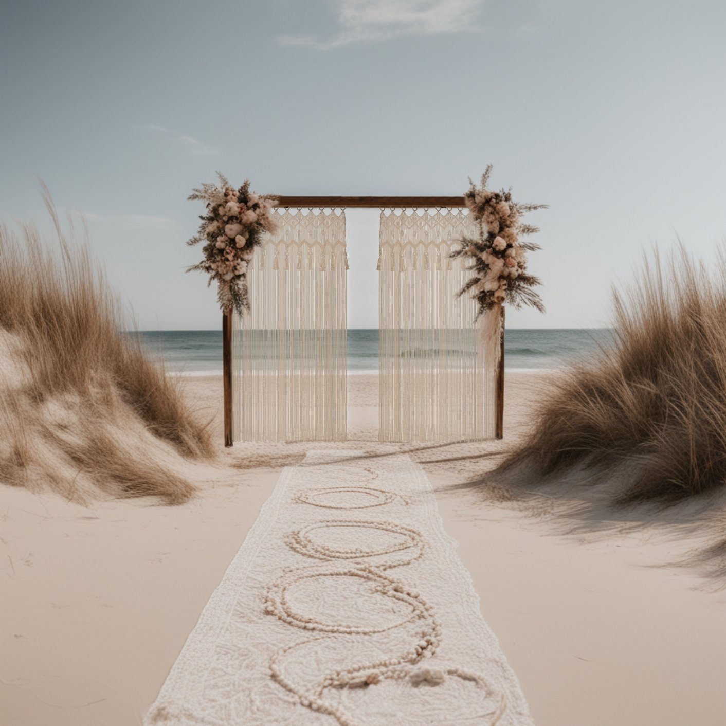 Cozyor Vorhang Makramee 132 x 200 cm mit Vorhangstange 70-120 cm, Boho Gardine (1 St), Ösen, Baumwolle, Raumteiler beige Driftwood, Boho Wandteppich, Türvorhang handgemacht