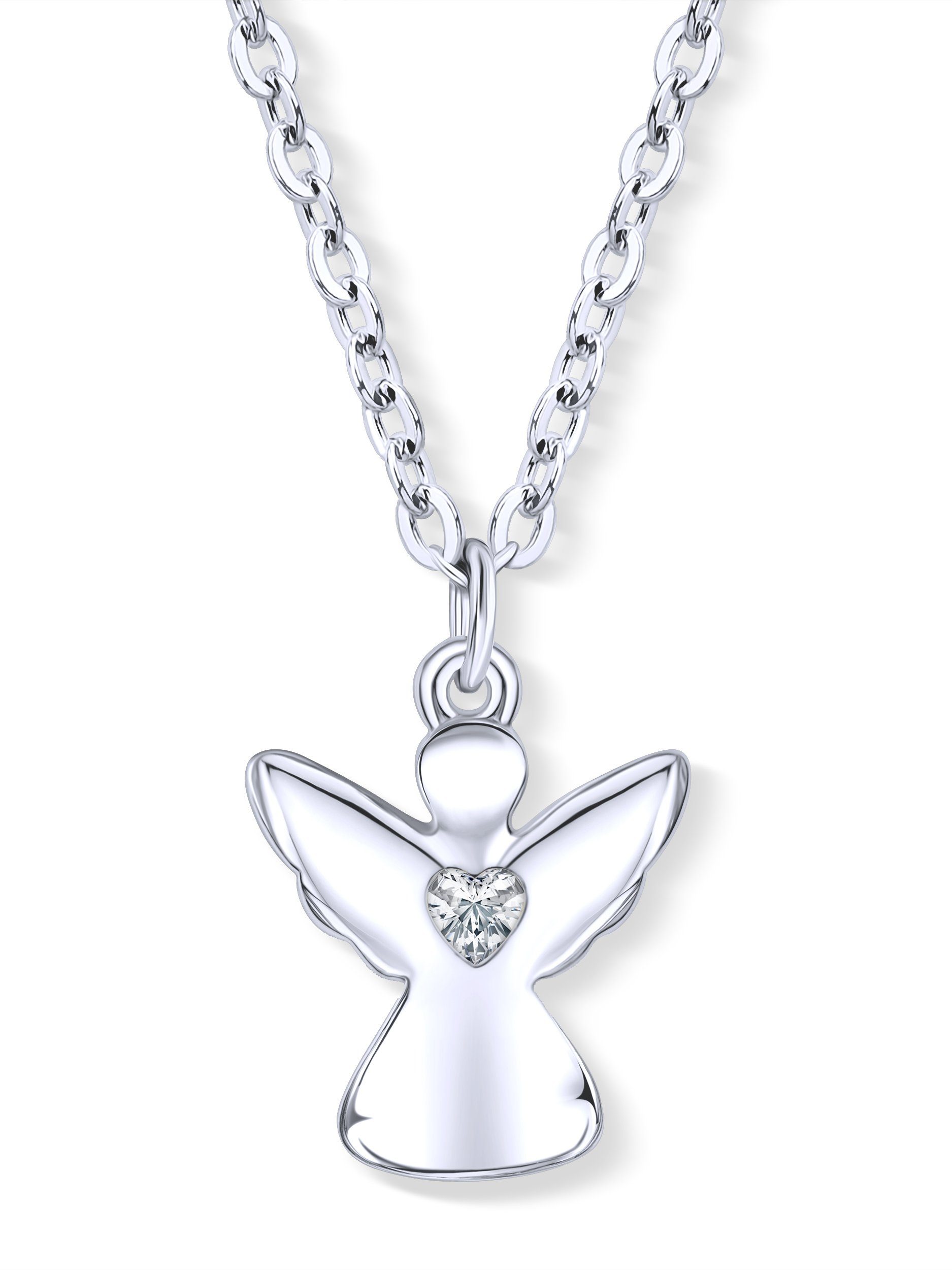 VIASOUL Kette mit Anhänger Engel Halskette mit Herz, Schutzengel Kette für Mädchen Kinder-Schmuck, stahlender Glanz Silber