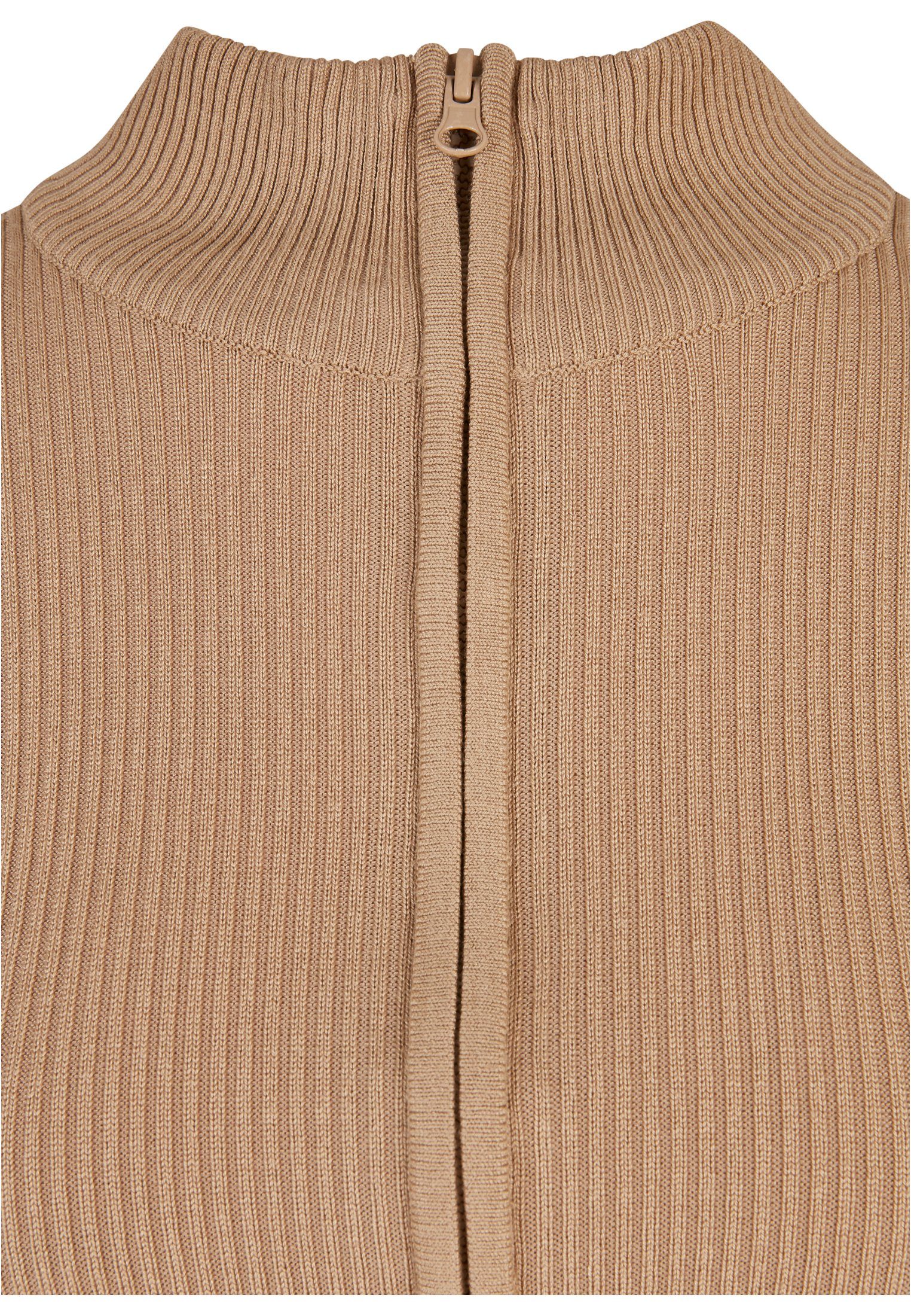 Cardigan Zip Cropped Ladies URBAN CLASSICS Knit Rib unionbeige (1-tlg) Cardigan Damen