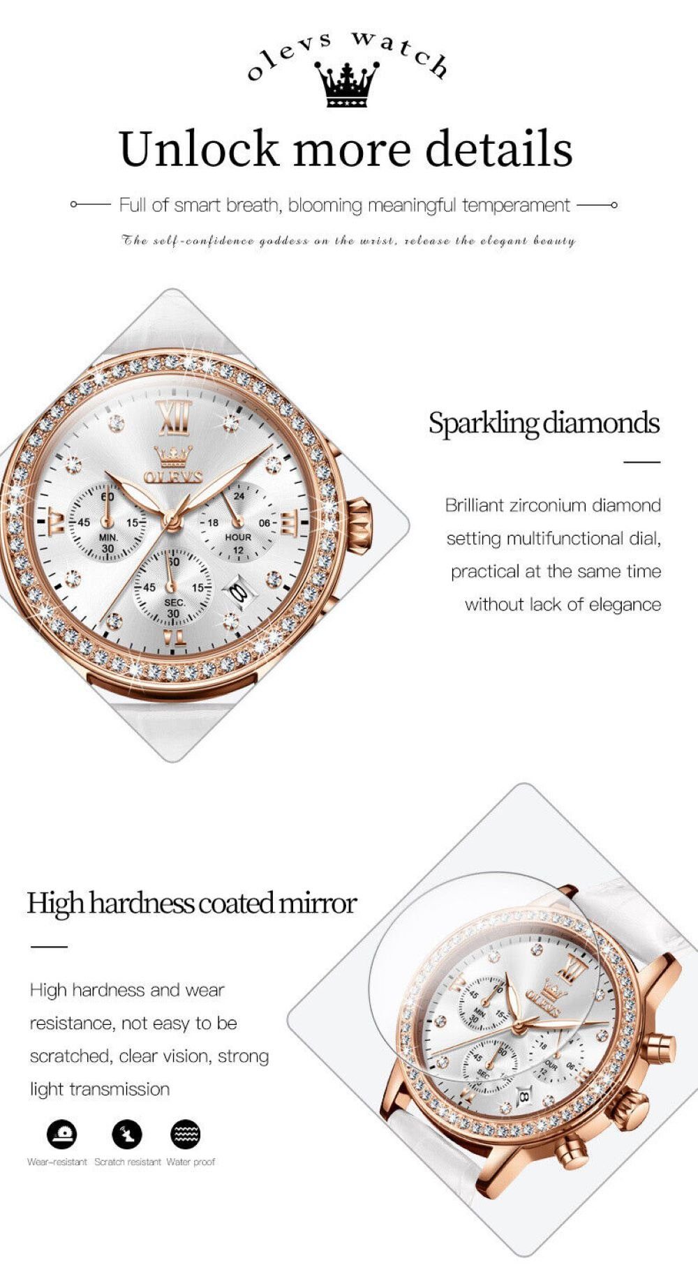Tidy Quarzuhr Lederarmband Damen Uhrenbox elegante Luxus Uhr Chronograph
