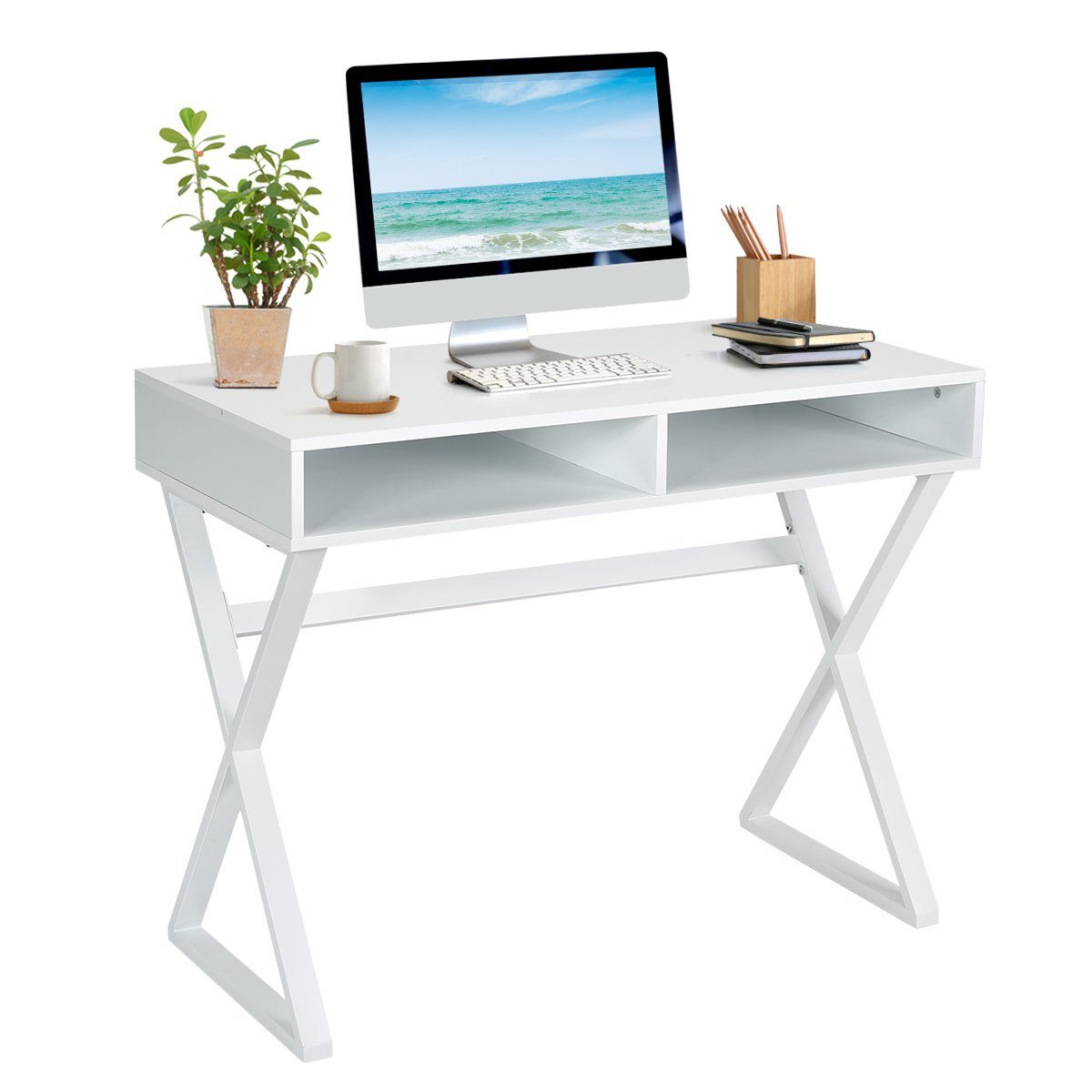 COSTWAY Schreibtisch »Computertisch Schminktisch Bürotisch«, für Büro und  Arbeitszimmer mit Stauraum online kaufen | OTTO