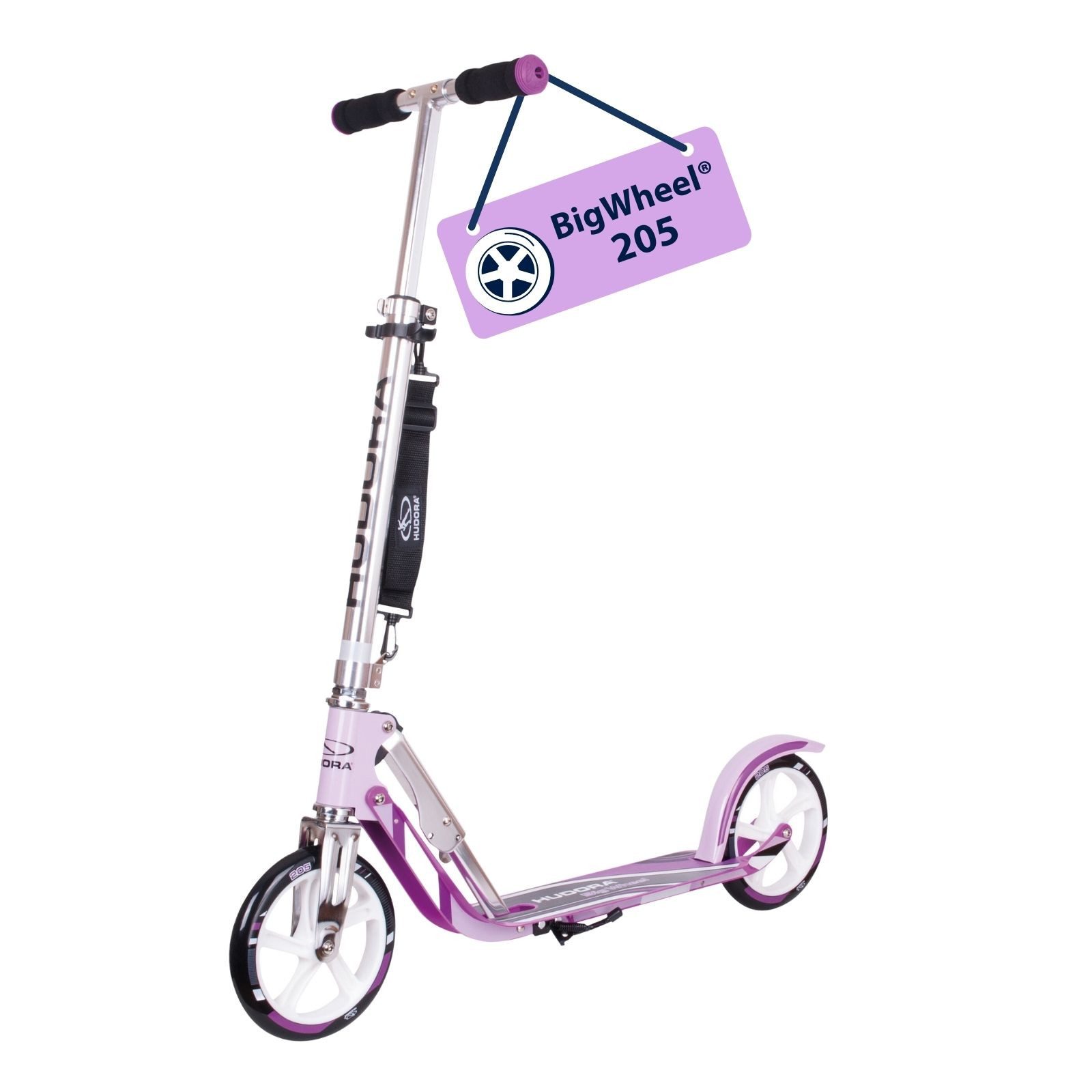 Hudora Cityroller BigWheel® 205 Tretroller - Höhenverstellbar & zusammenklappbar, (Kinder- & Erwachsenenroller für bis zu 100kg - Tretroller mit Ständer, Stabiler Aluminium-Roller), einklappbarer, höhenverstellbarer Kick-Scooter