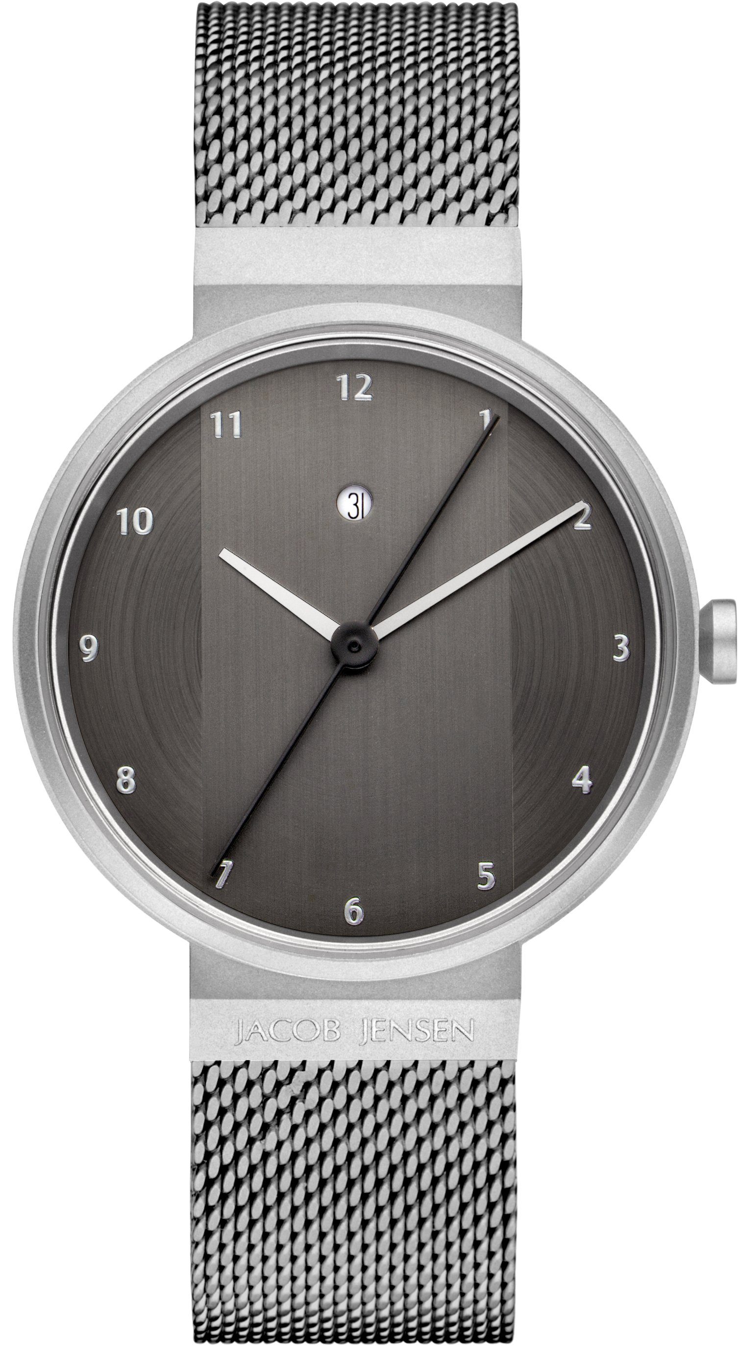 Jacob Jensen Quarzuhr Designuhr Edelstahl Milanaise Metallband NEW LINE ⌀35mm Herrenuhren Quarz, langer Sekundenzeiger