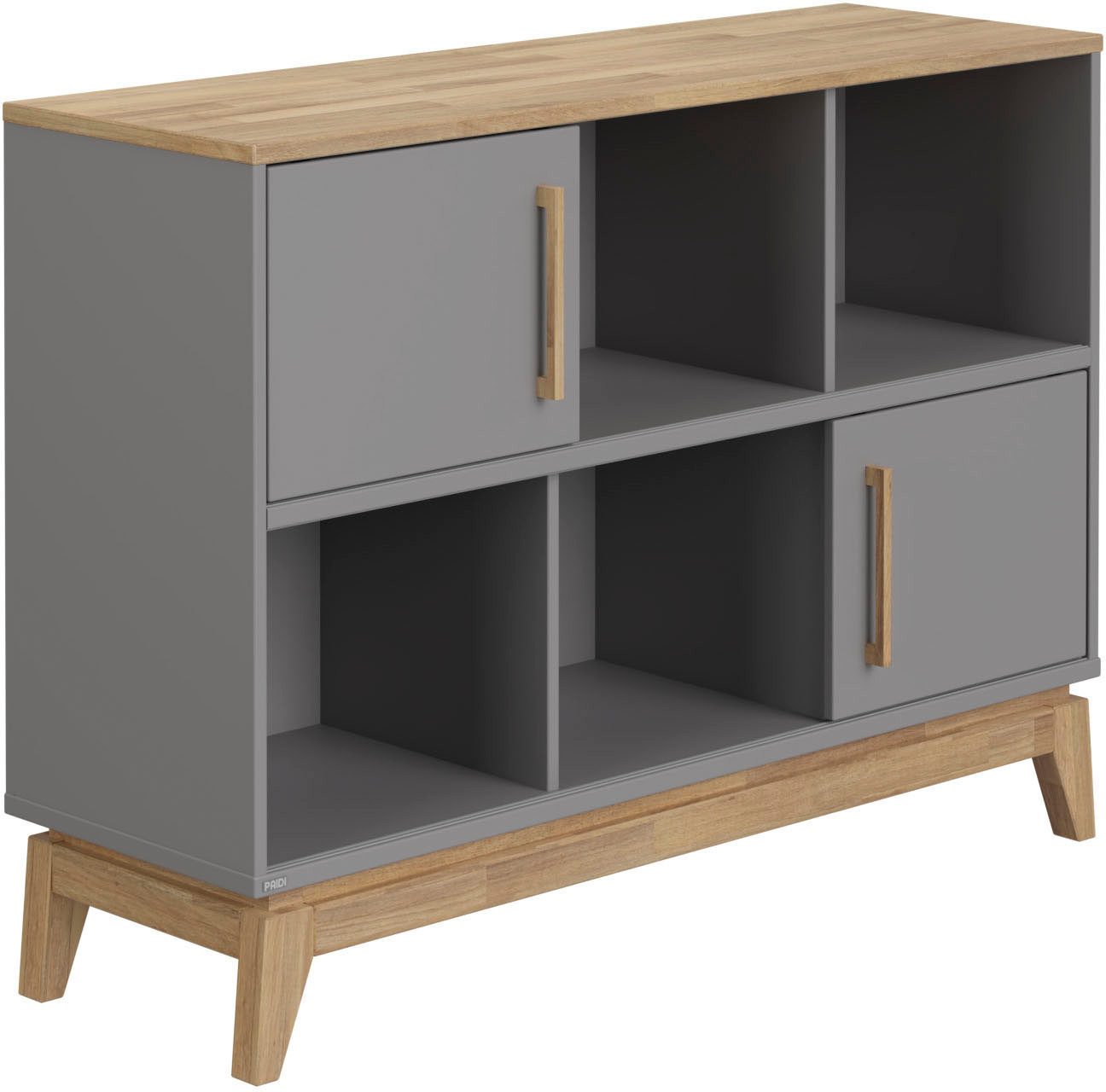 PAIDI Sideboard STIENE in Beige oder Grau, 6 Fächer und 2 Schiebetüren mit Soft-Close (B/H/T ca. 124/91/40cm), stabiles Regal mit Massivholz, Standregal, geprüfte Qualität