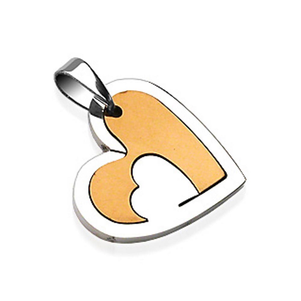 Herzanhänger Anhänger zweifarbiges Herz Gold/Silber aus Edelstahl Unisex