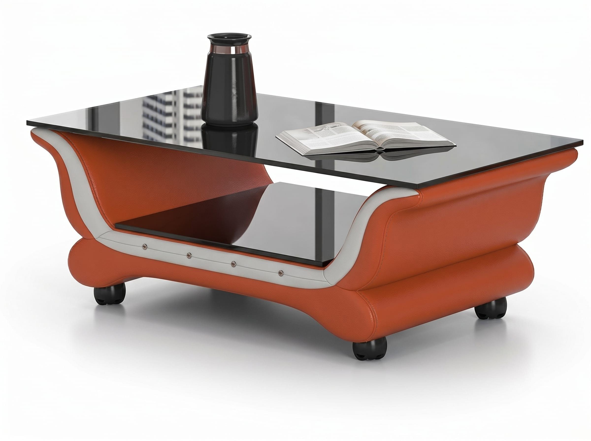 Xlmoebel Stehtisch Moderner Couchtisch in Orange und Weiß mit eleganter Glasplatte, Made in Europa