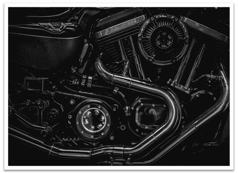 wandmotiv24 Poster Motorrad, Motor, schwarz, Schwarz & Weiss (1 St), Wandbild, Wanddeko, Poster in versch. Größen