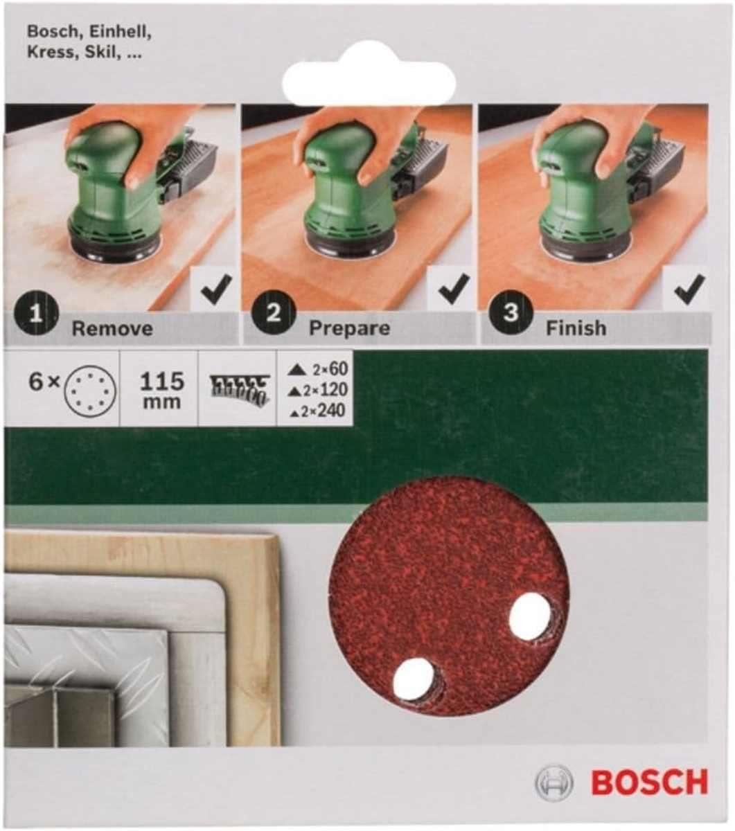 BOSCH Bohrfutter Bosch 6 tlg. Schleifblatt Set Ø 115 mm, Körnung 60/120/240 Exzentersch