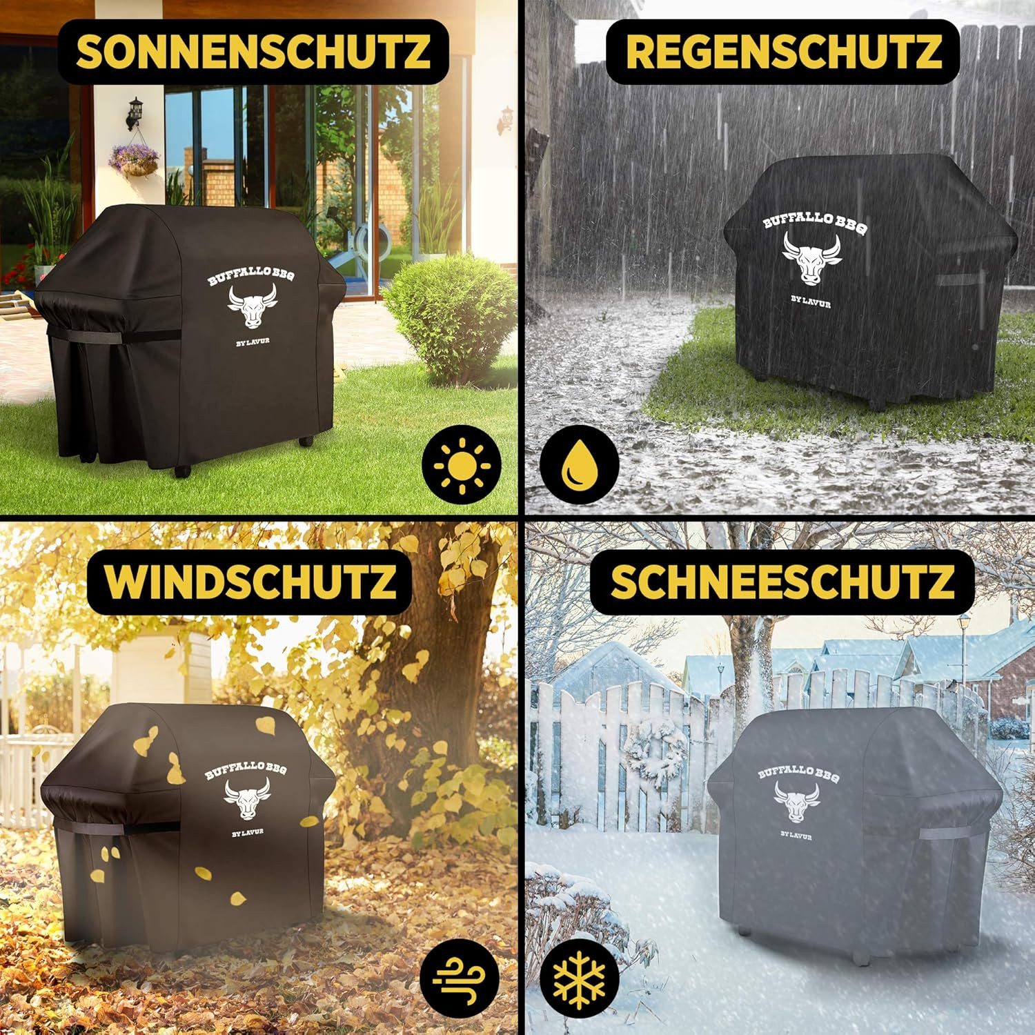 LAVUR Grillabdeckhaube BUFFALO BBQ Grillabdeckung 147×61×122 cm wasserdicht & windfest, Premium Oxfordgewebe, langlebig – Schutz vor Regen, Schnee & Rost – Bild 5 von 5