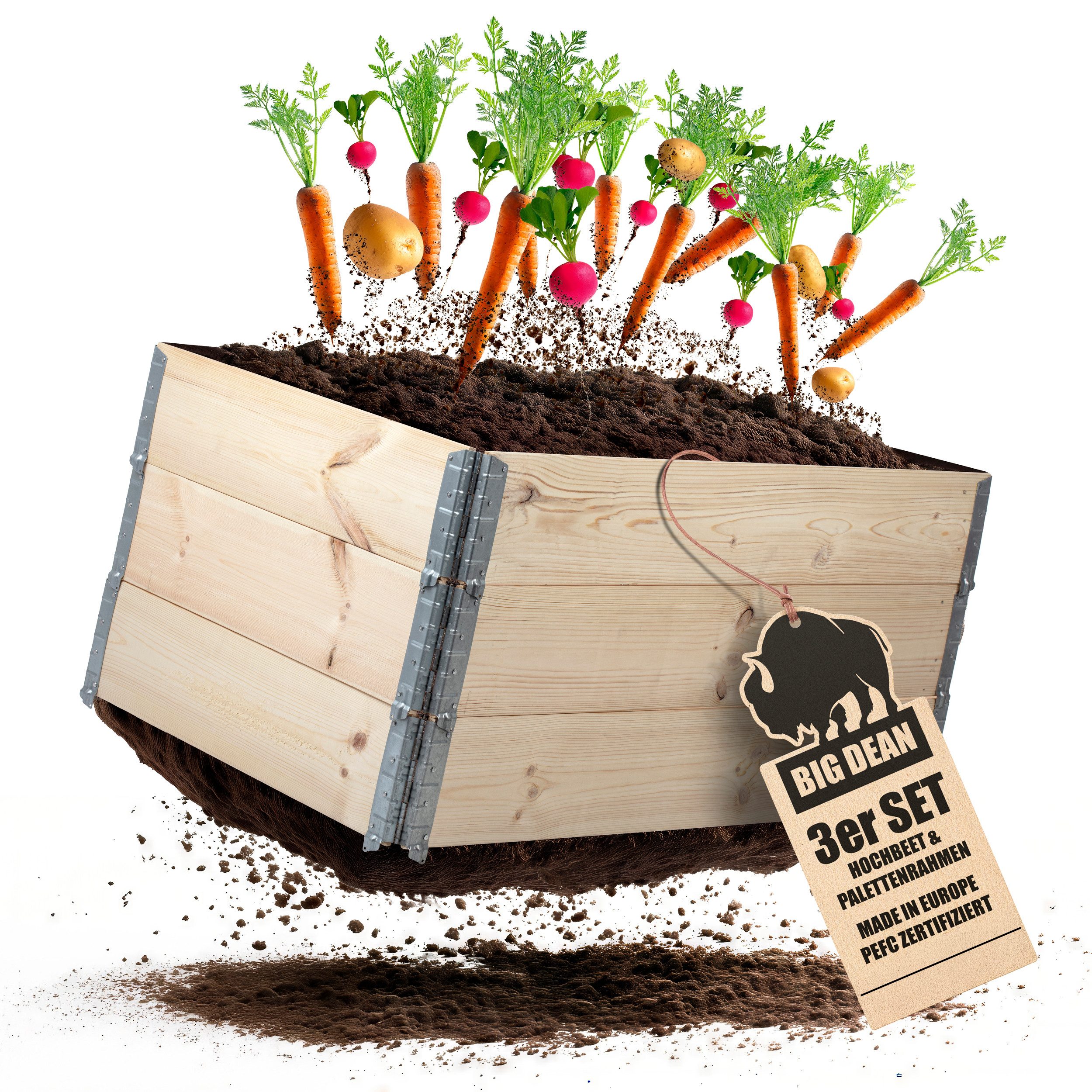 BigDean Hochbeet 3 Stück Hochbeet für Garten Holz Beet Hochbeete-Kit Palettenrahmen (Set, 3 St., Palettenrahmen), Faltbar, Stapelbar