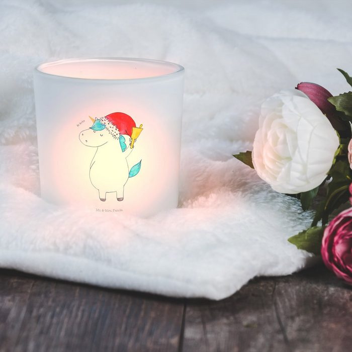 Mr. &amp; Mrs. Panda Windlicht Einhorn Weihnachtsmann - Transparent - Geschenk Teelichtglas Windli (1 St)