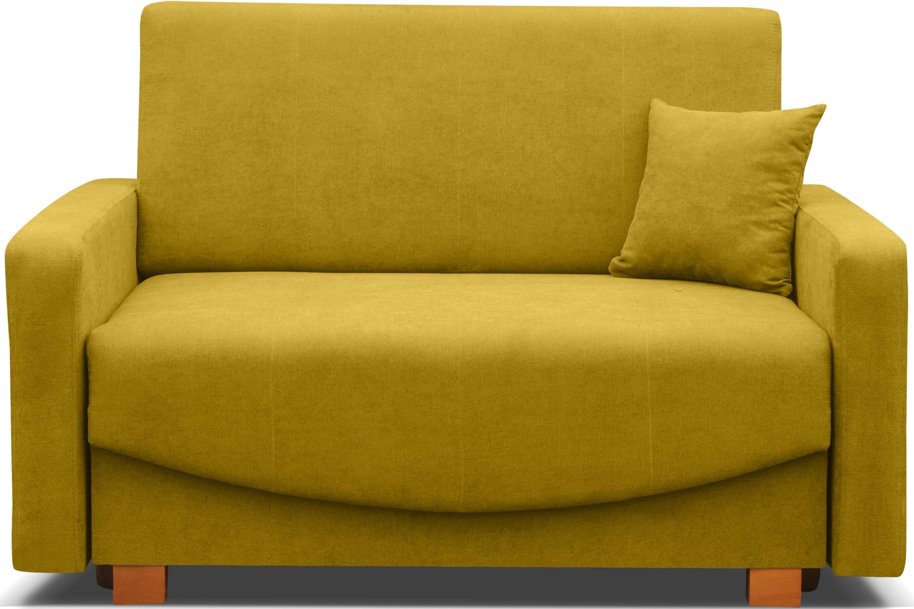 Konsimo Kindersofa INCA Sofa 2 Gästesofa, Schlaffunktion, Seitentasche, mit Bettkasten, Massivholzbeine gelb | gelb
