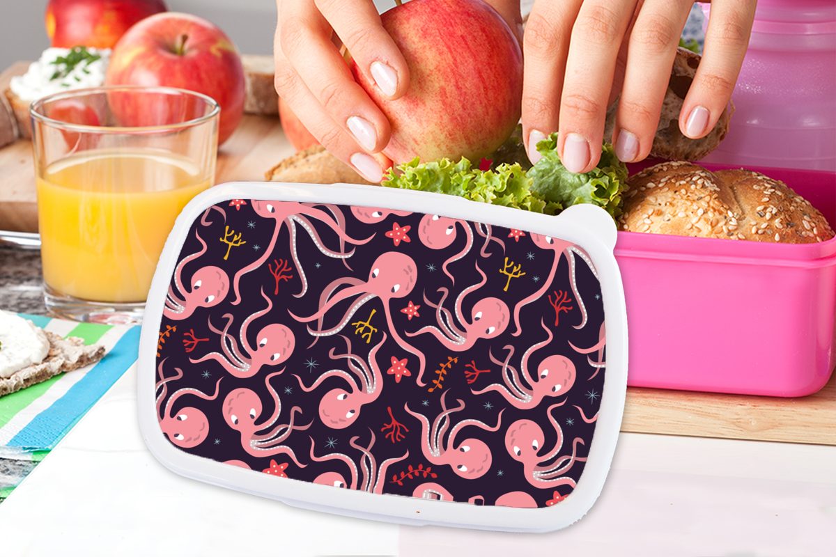 MuchoWow Lunchbox Mädchen, - Entwurf, Snackbox, Kunststoff, für Erwachsene, Brotdose Brotbox (2-tlg), Oktopus Kunststoff rosa Baby Kinder, 