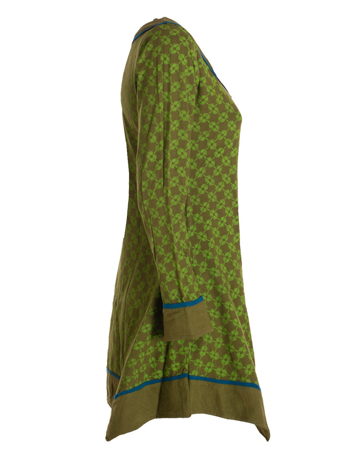 Vishes Tunikakleid Langarm Damen Tunika Shirt-Kleid Ethno Zipfel-Bluse Blusenkleid Elfen, Hippie, Boho Style