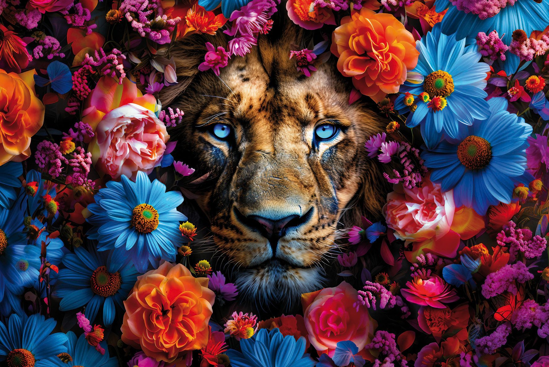 Bönninghoff Leinwandbild, Blumen, Blumenbilder, Kunst, Löwe, Löwen, Pflanzen, Pflanzenbilder, Raubkatzen, Tiere (1 St)