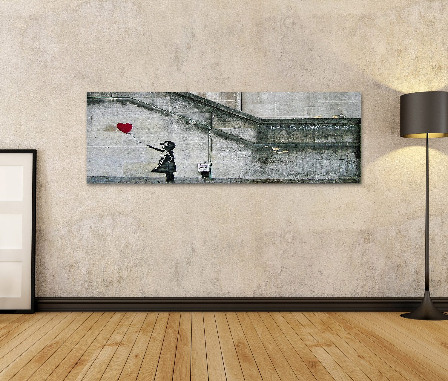 islandburner Leinwandbild Banksy mit Mädchen und Herzluftballon - Panorama