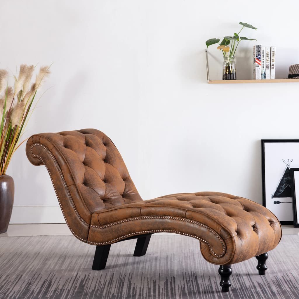 vidaXL Sitzbank Chaiselongue Braun Wildleder-Optik Liegesofa Wohnzimmer Relaxliege