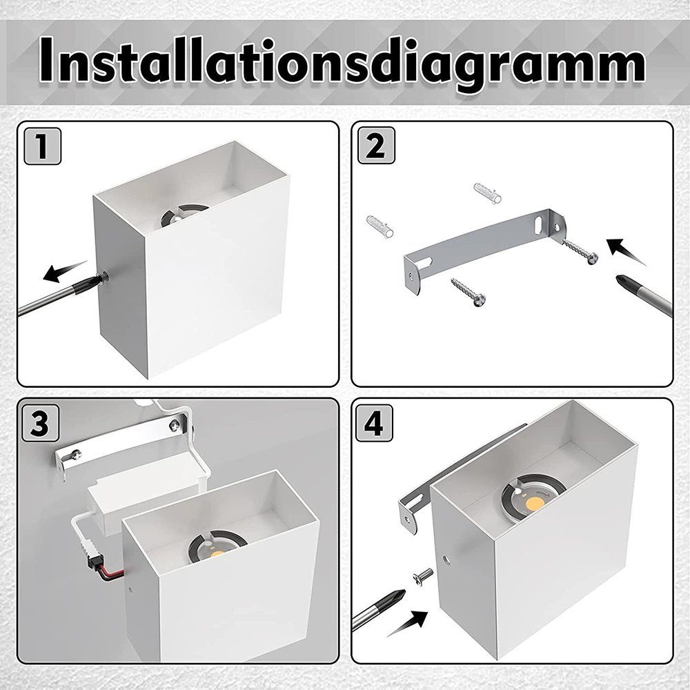 1 Lichtstrahl, Treppen Warmweiß, Treppenhaus Einstellbarer Auf Lichtstrahl, fest Flur Wandleuchte Auf 6W und Weiß Modern Eingangsflur IP65, ab iscooter LED Lampe, Square Schlafzimmer & integriert, ab Stücke Außenwandleuchten, Wohnzimmer für