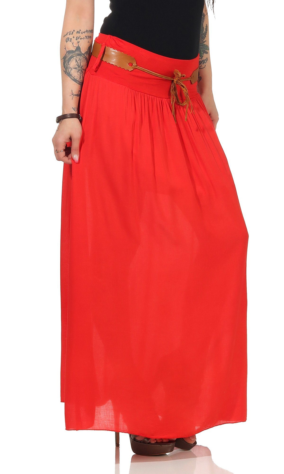 CLEO STYLE Maxirock Damen Rock 102 Rot