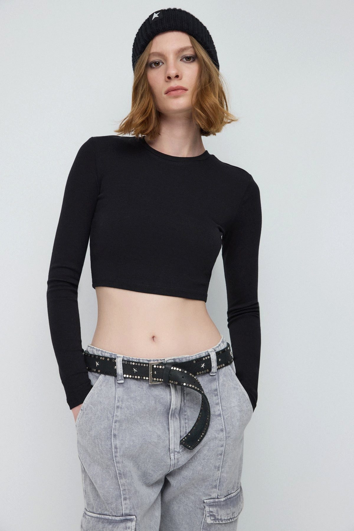 Blusentop Langärmelige Crop-Bluse