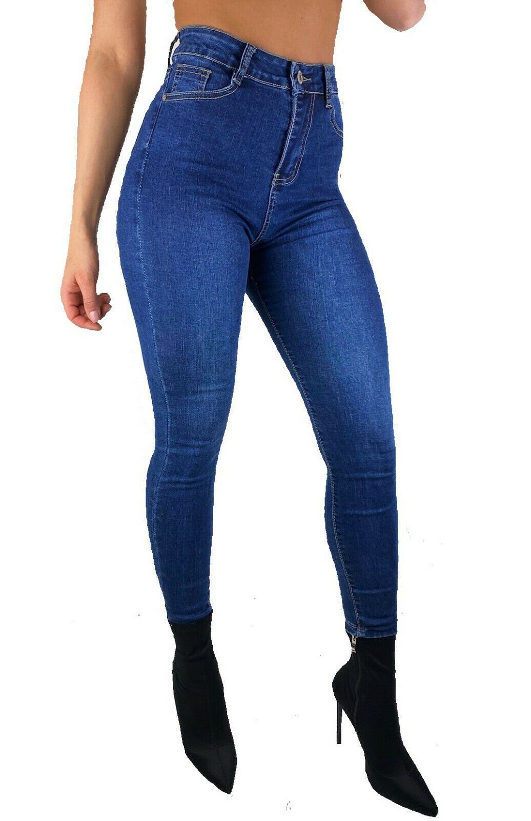 Worldclassca Skinny-fit-Jeans Worldclassca Damen Skinny Jeans HIGH Waist  RÖHRENJEANS Denim Elegante Business DAMENJEANS Hose Stretch Blogger  Freizeithose Damenhose MIT Tasche Used Look 34-42 XS-XL