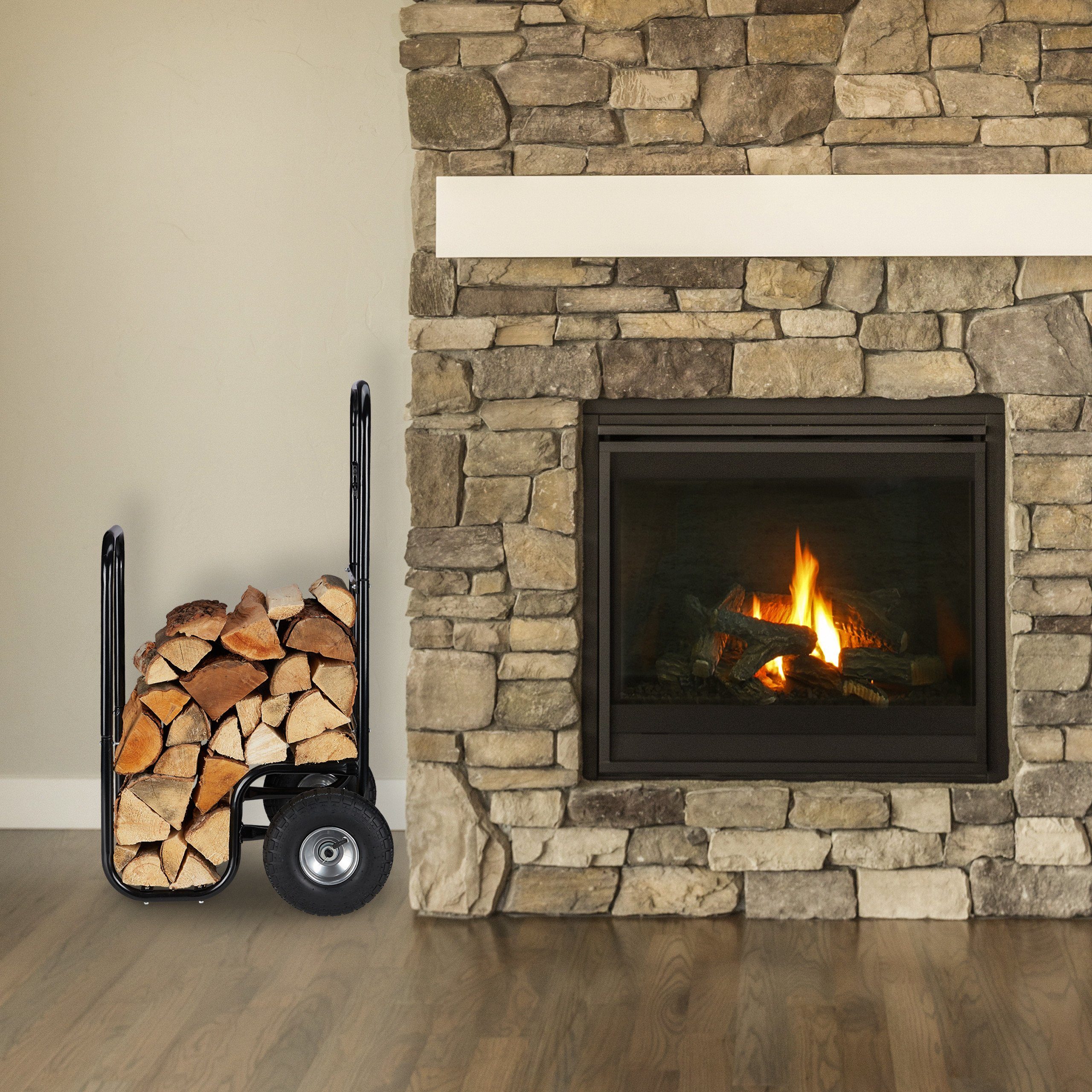relaxdays Kaminholzregal Kaminholzwagen mit Luftreifen, BxTxH:52x59x108.5 c günstig online kaufen