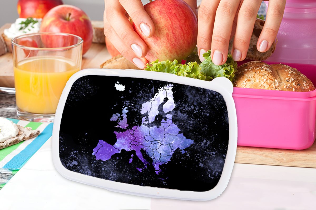 Sternenhimmel, (2-tlg), MuchoWow Karte - Brotdose Kunststoff für Lunchbox Mädchen, Erwachsene, Brotbox Kinder, Europa Snackbox, rosa - Kunststoff,